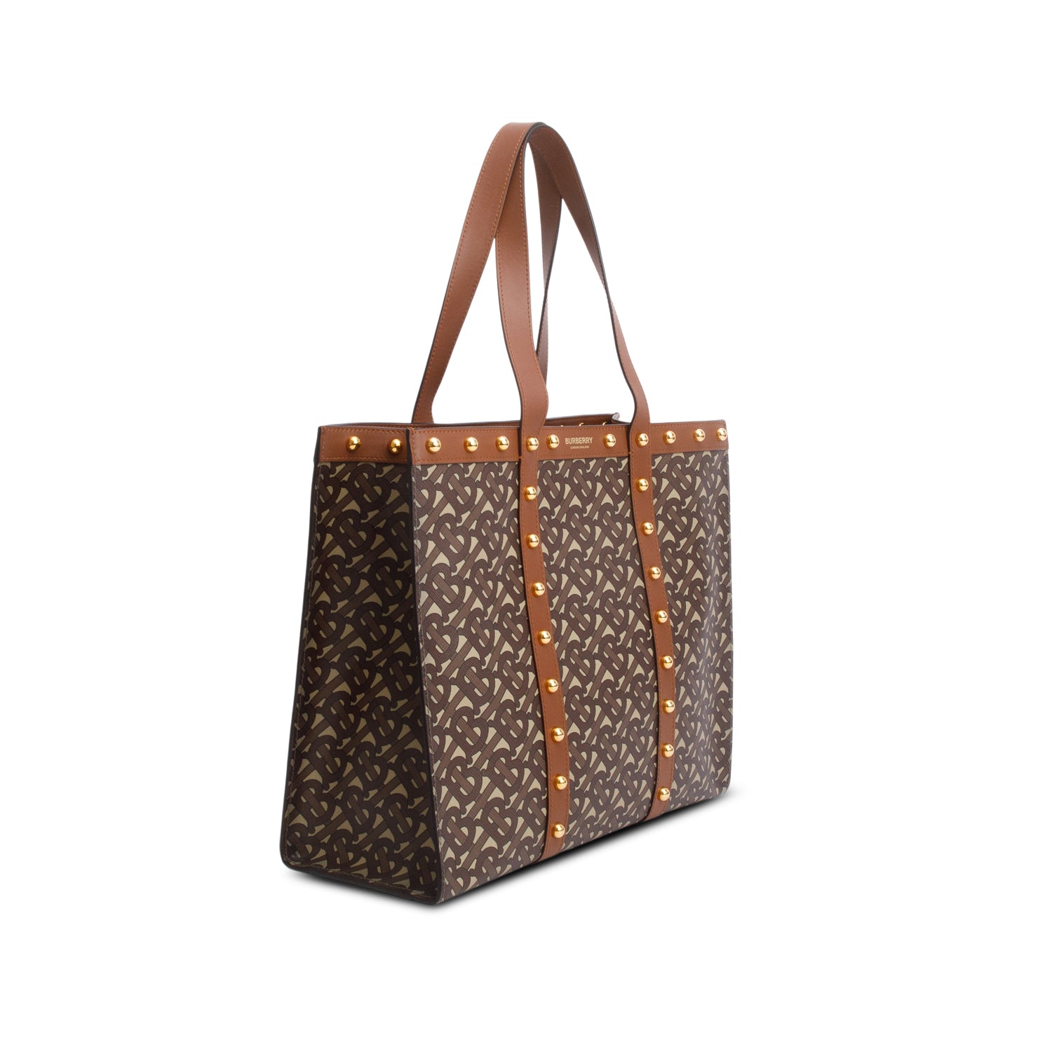 Burberry Brown E-Canvas Monogram Studded Book Tote