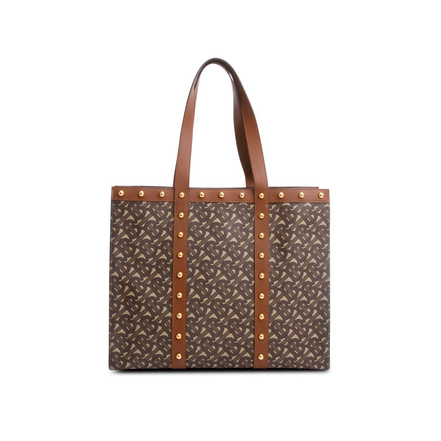 Burberry Brown E-Canvas Monogram Studded Book Tote