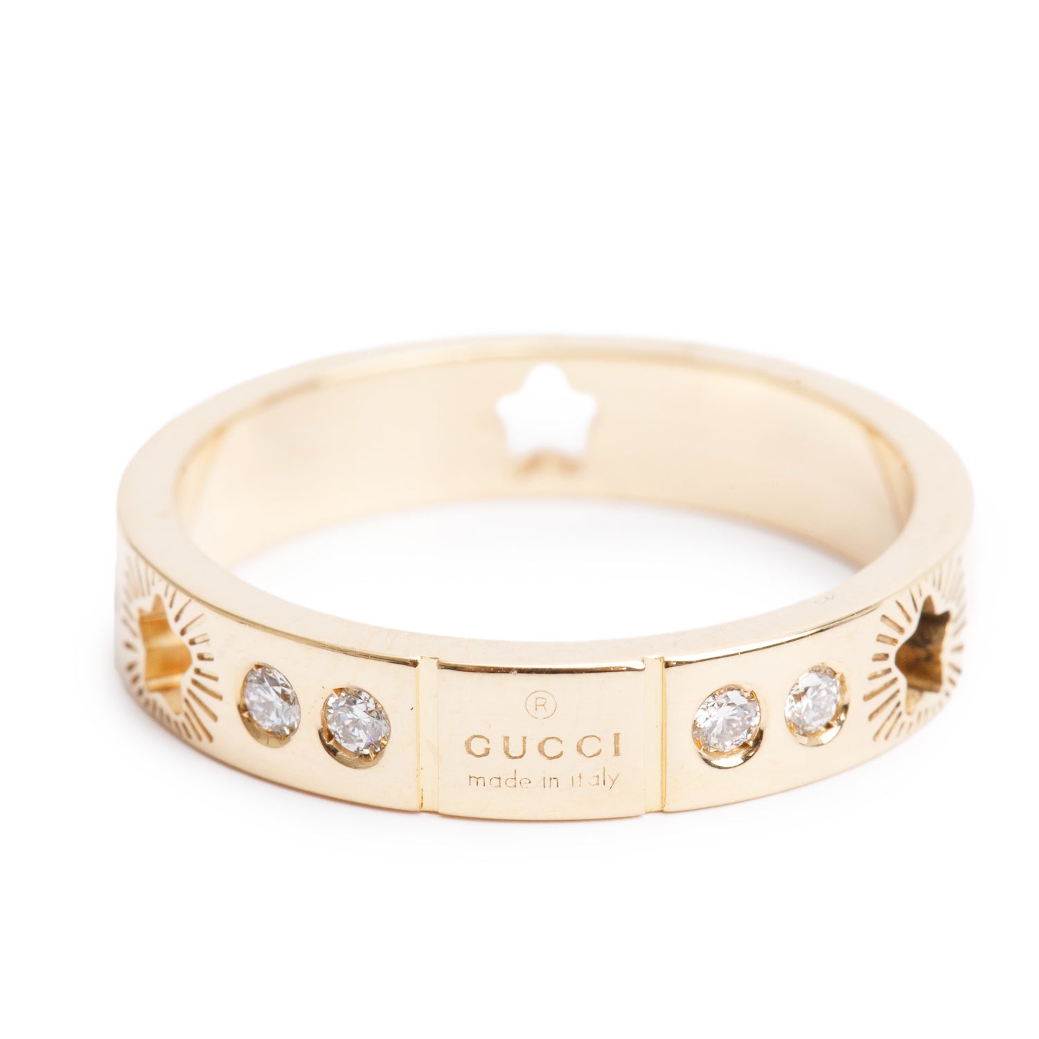 Gucci 18k Yellow Gold Diamond Icon Star Ring, Size 14 6.75