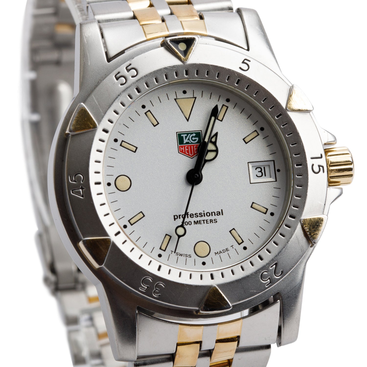 Tag Heuer Two-Tone Stainless Steel 1500 Professional 35 MM Watch White Dial WD1221-K-20