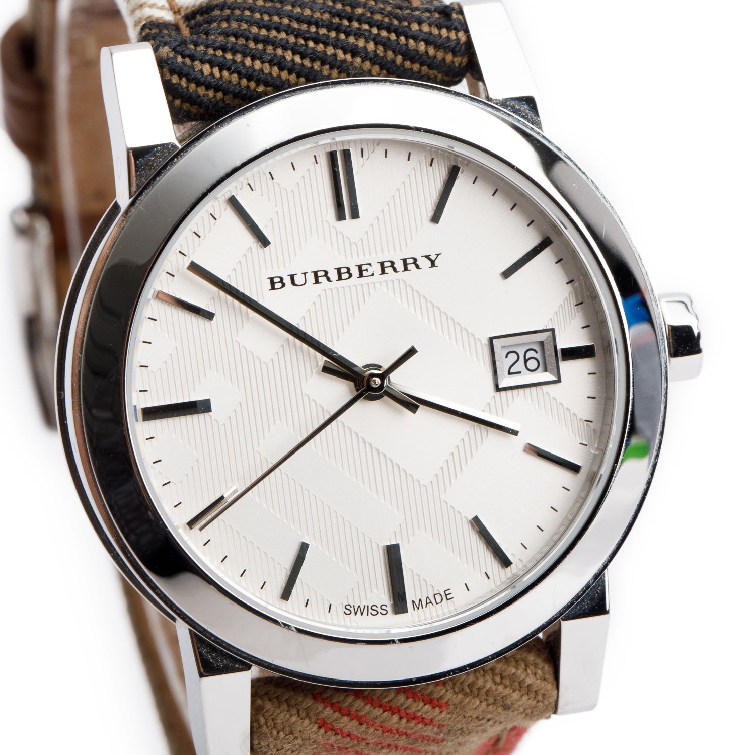 Burberry Stainless Steel BU9151 34 MM The City Quartz Watch Check Silver Dial