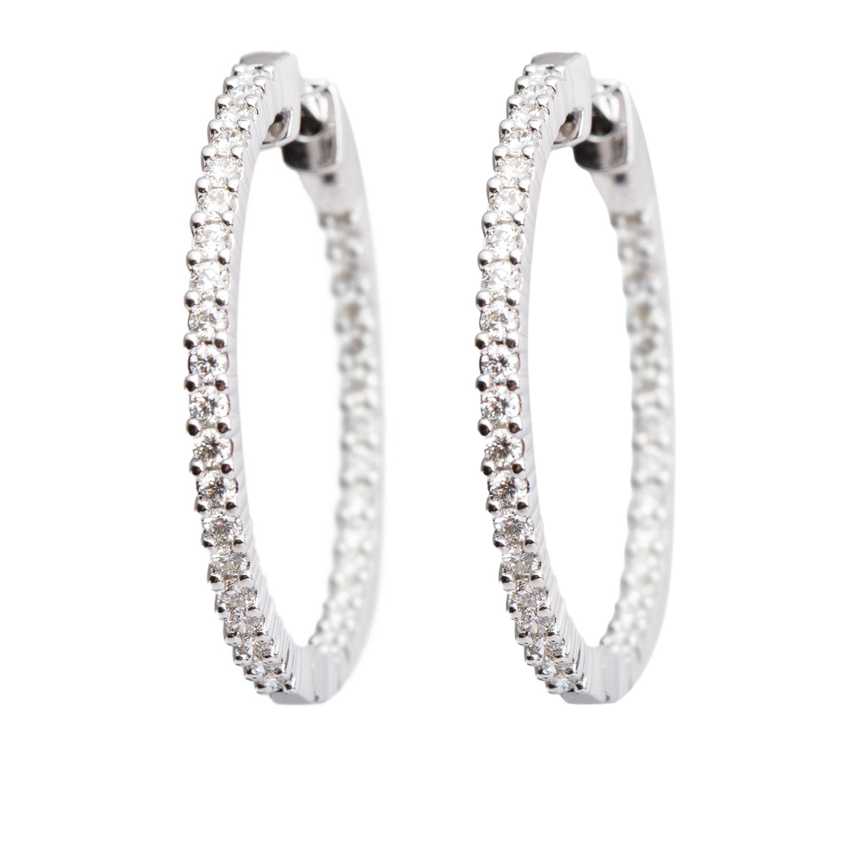 14k White Gold 0.82 tcw. Diamond Inside-Out Hoop Earrings