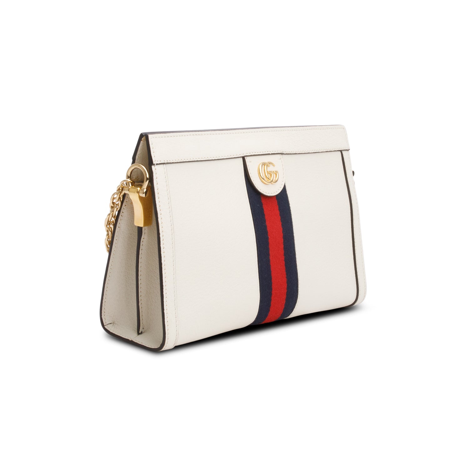 Gucci Cream Textured Calfskin Web Medium Ophidia Chain Shoulder Bag