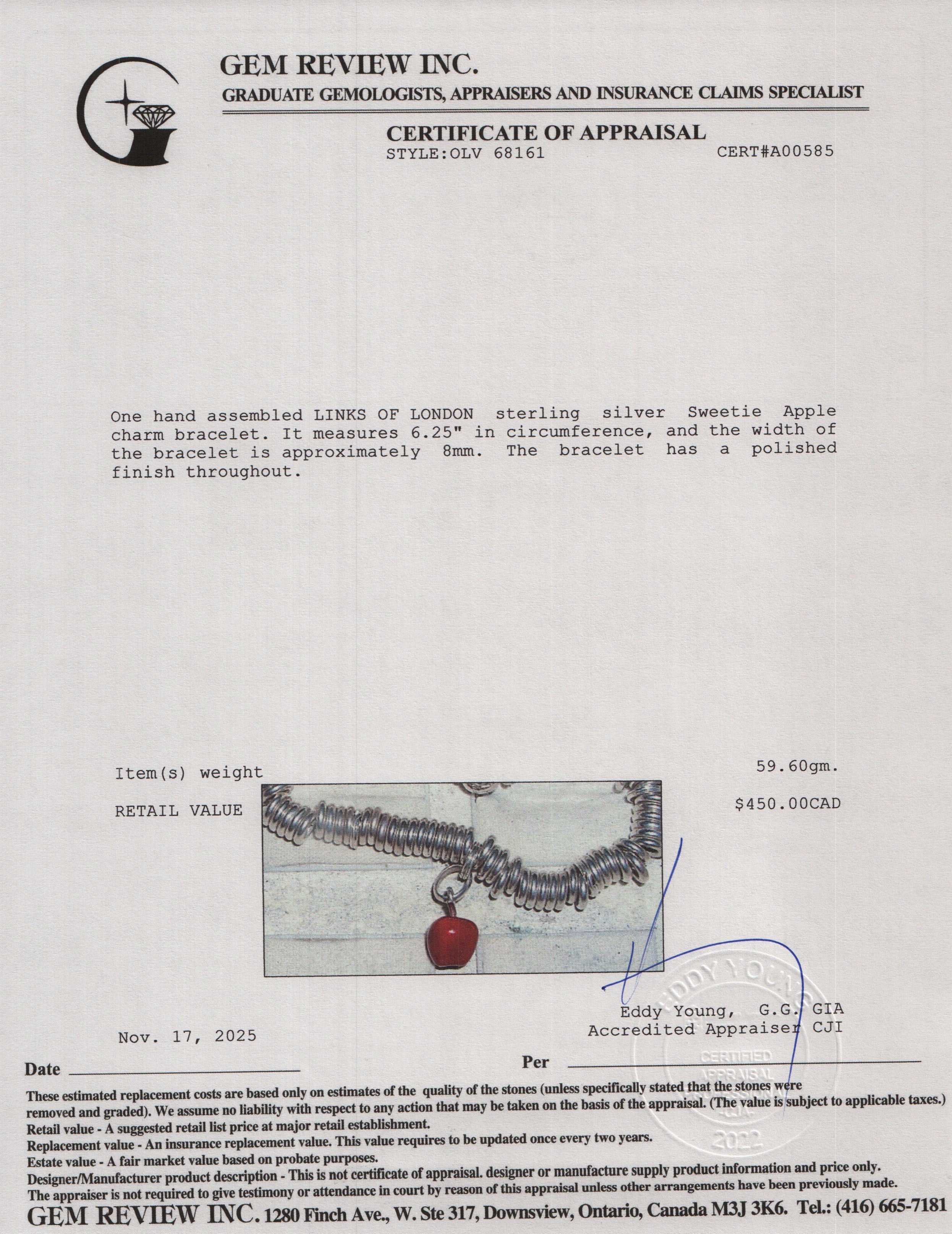 Links of London Sterling Silver Sweetie Apple Charm Bracelet