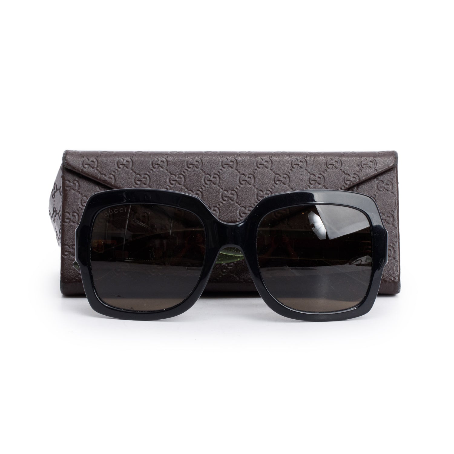 Gucci GG036S Black Acetate Interlocking GG Web Square Sunglasses w/ Case