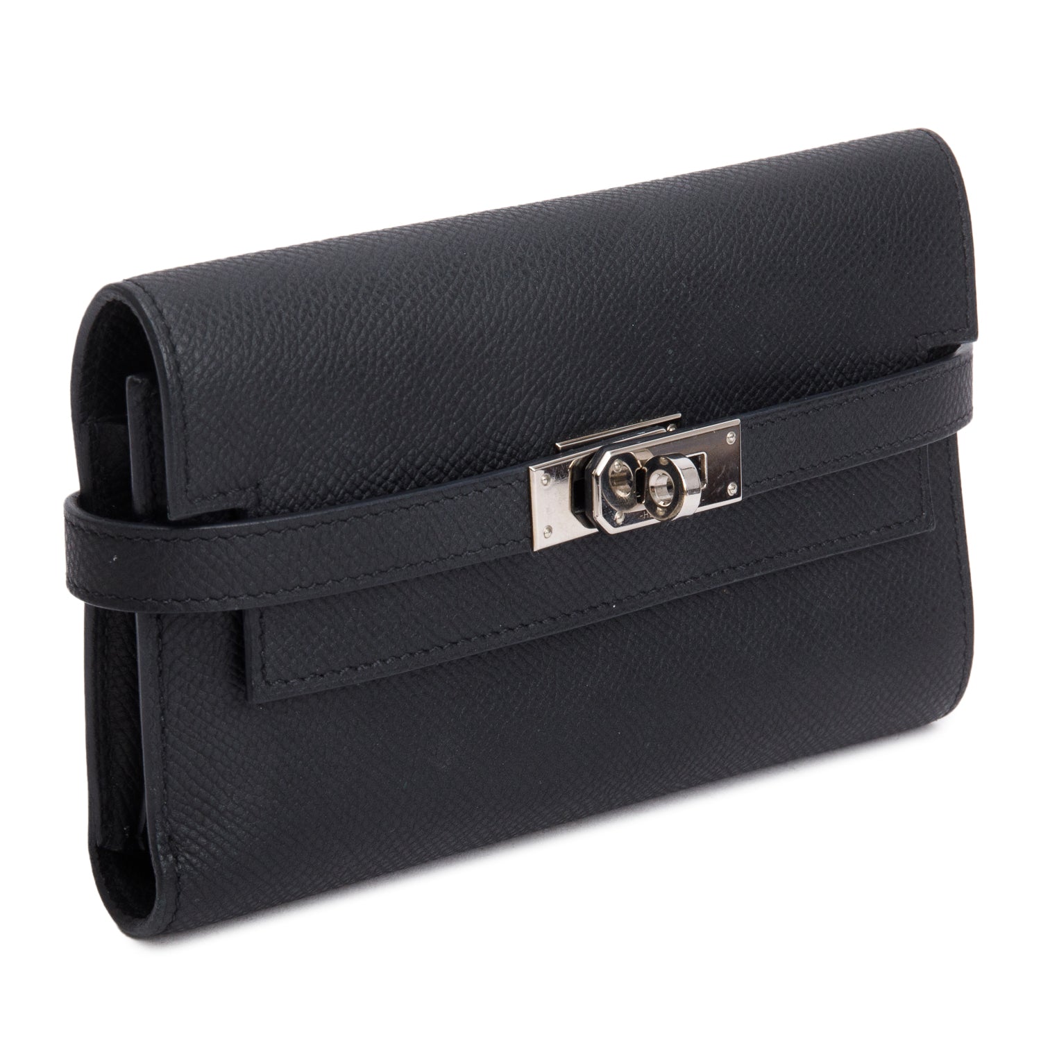 Hermes Noir Epsom Leather Kelly Depliant Medium Trifold Wallet