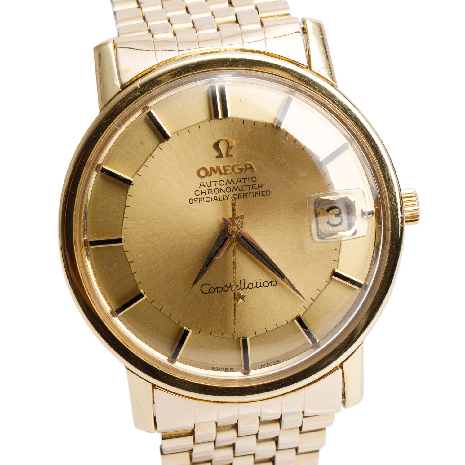 Omega Vintage 18k Yellow Gold Pie Pan Constellation 35 MM Automatic Watch