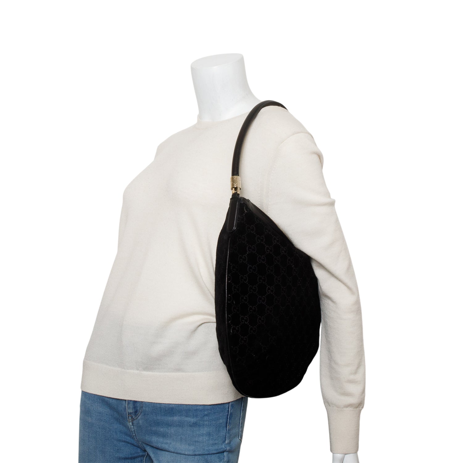 Gucci Black GG Suede Hobo Bag