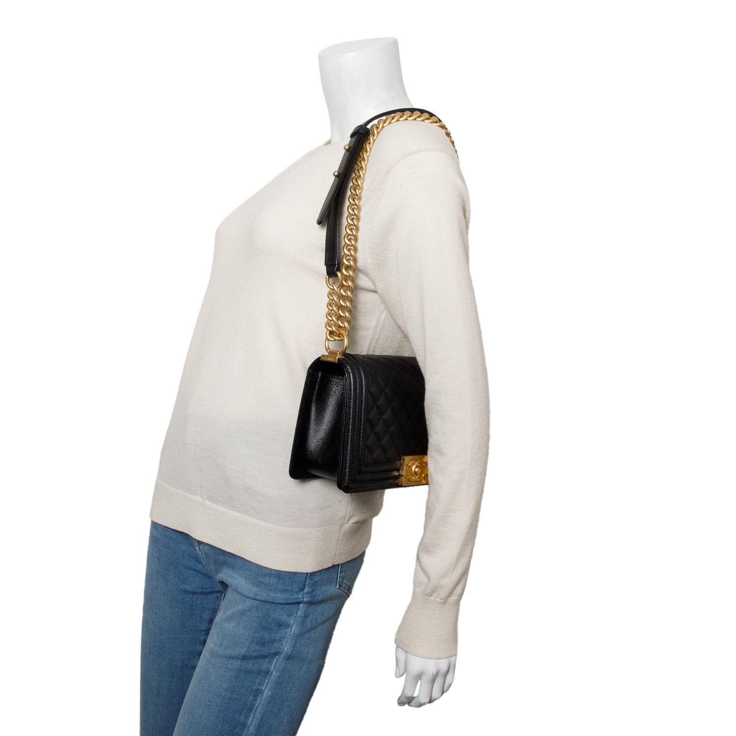 Chanel 2020 Black Caviar Quilted Medium Boy Flap Bag w/ Box