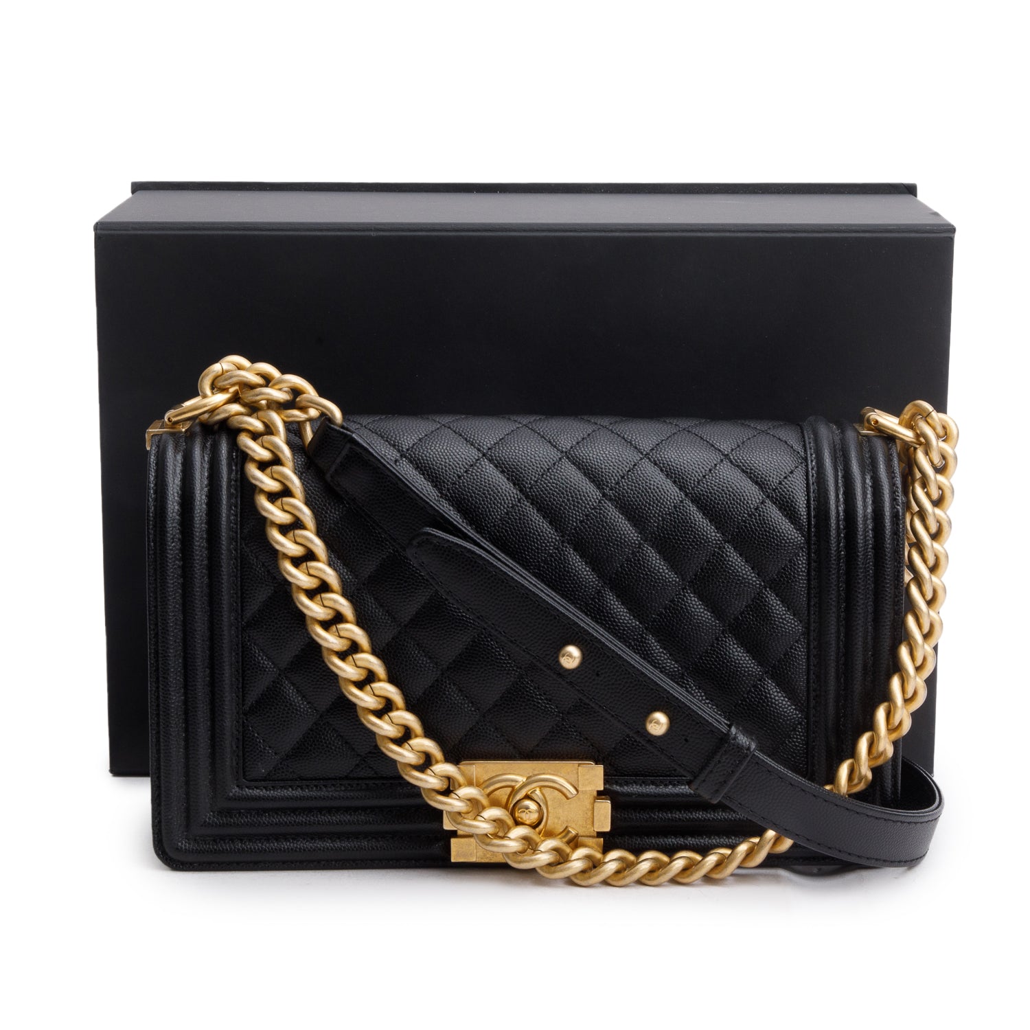 Chanel 2020 Black Caviar Quilted Medium Boy Flap Bag w/ Box