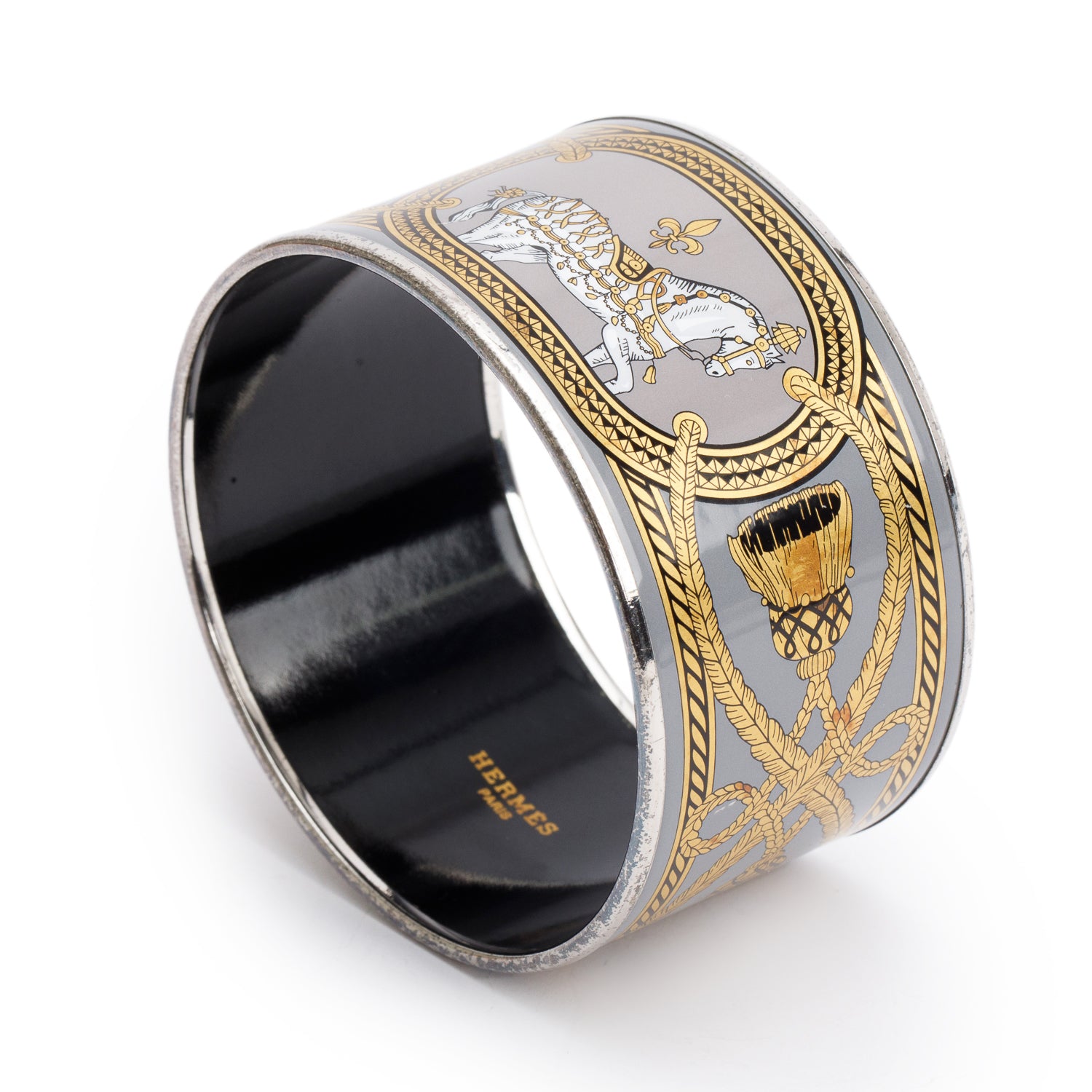 Hermes Gold-Plated 'Grand Apparant' Enamel Extra Wide Bangle