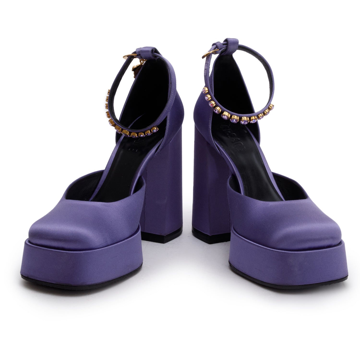 Versace Purple Satin Medusa Aevitas Platform Heels, Size 41 w/ Box