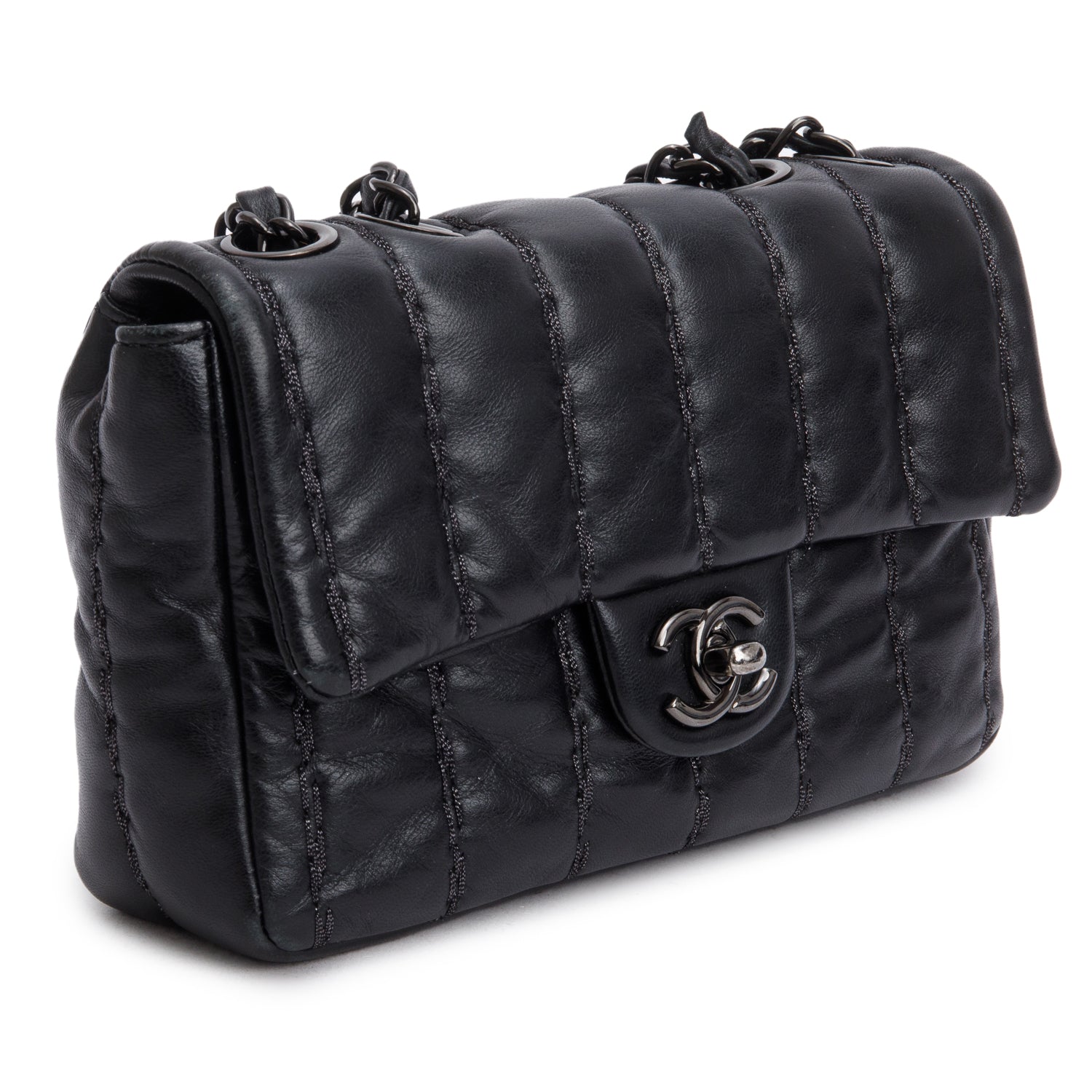 Chanel Black Lambskin Vertical Stitch Small Flap Bag