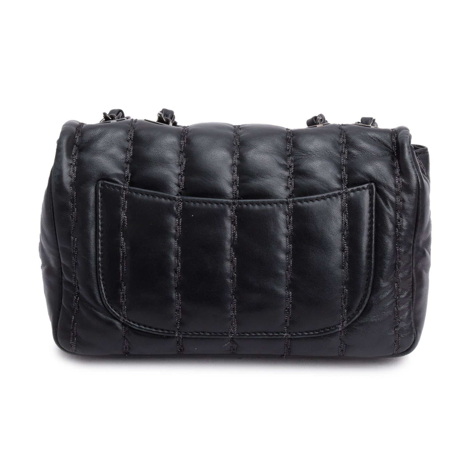 Chanel Black Lambskin Vertical Stitch Small Flap Bag