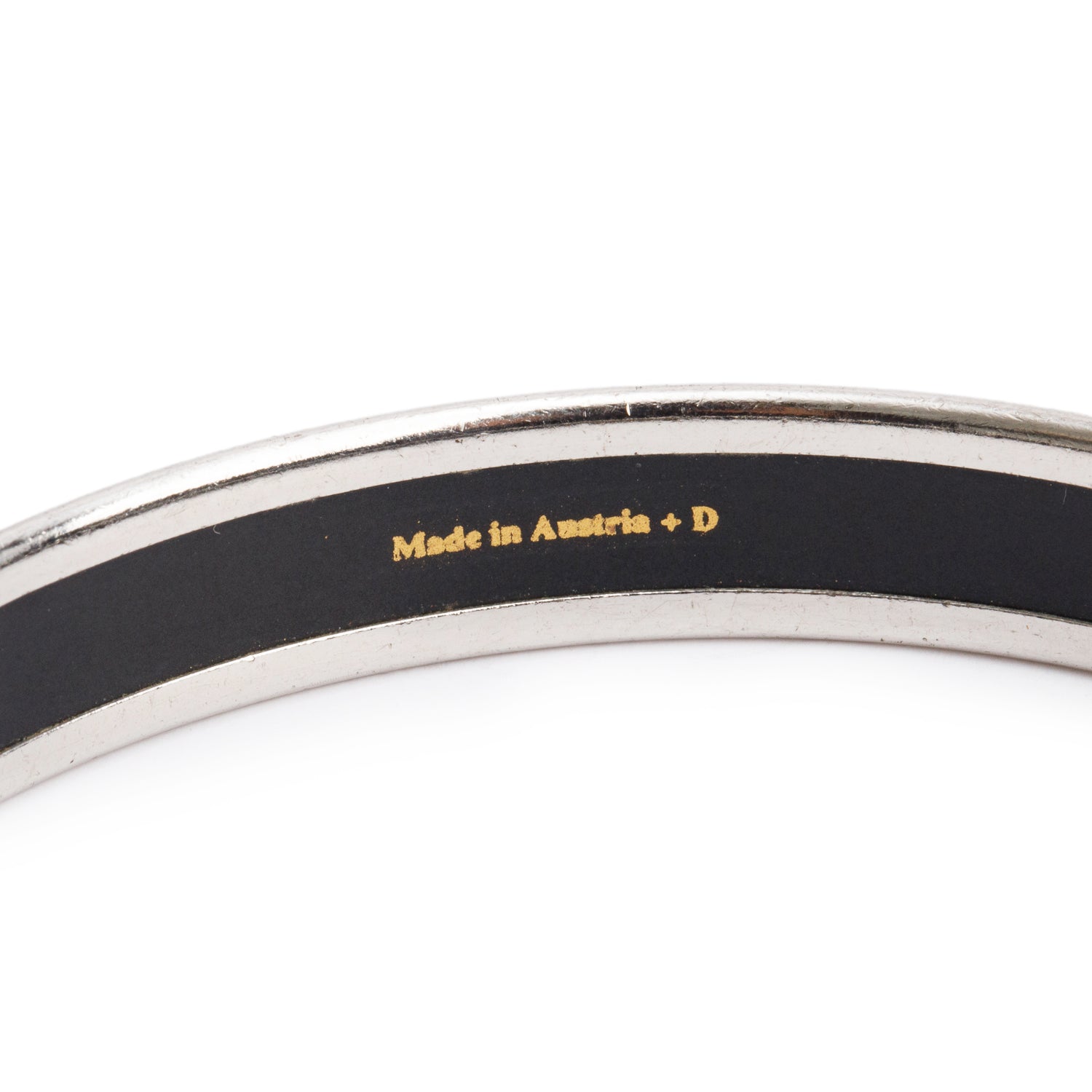 Hermes Palladium-Plated Black Caleche Enamel Narrow Bangle