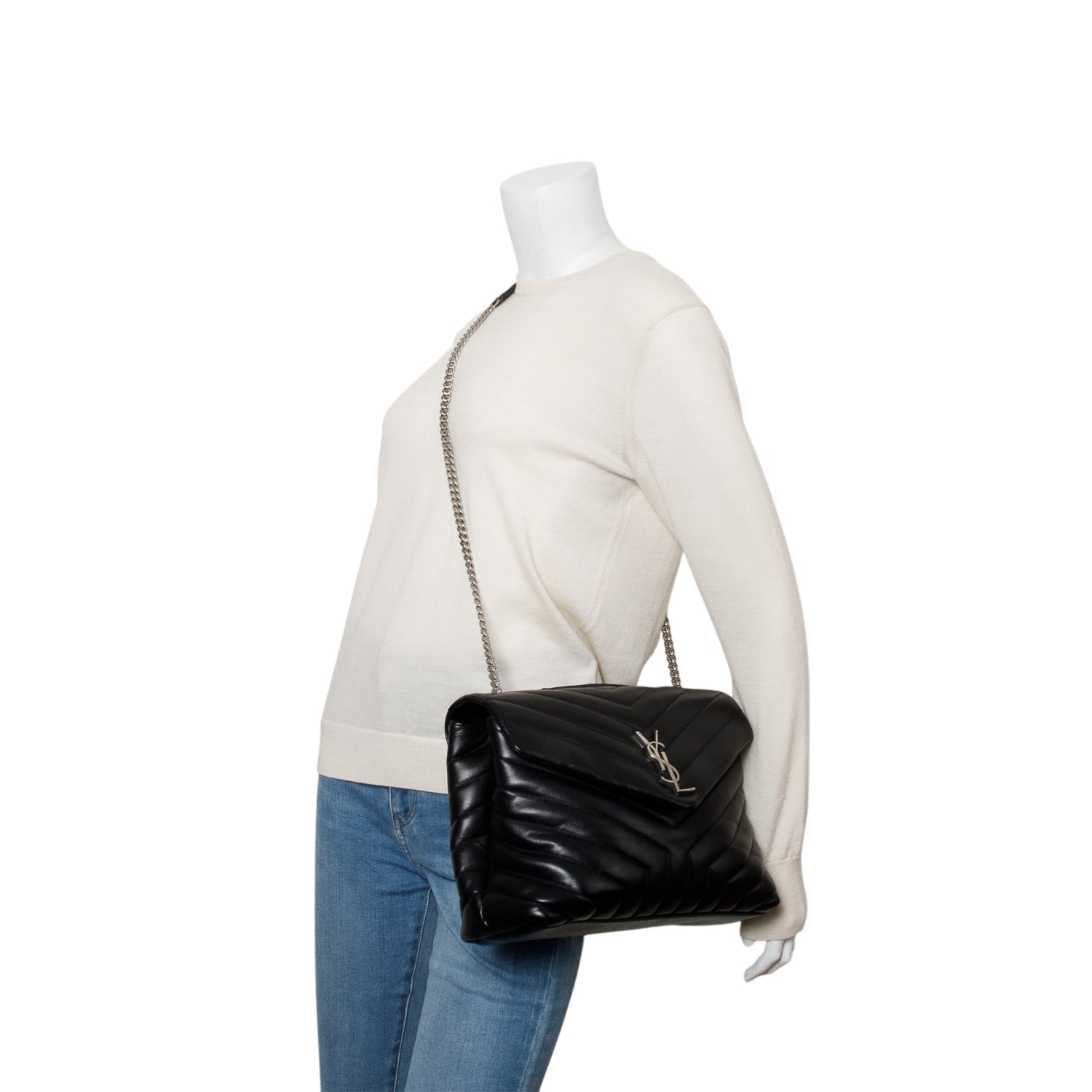 Saint Lauren Black Quilted Leather Medium Loulou Shoulder Bag