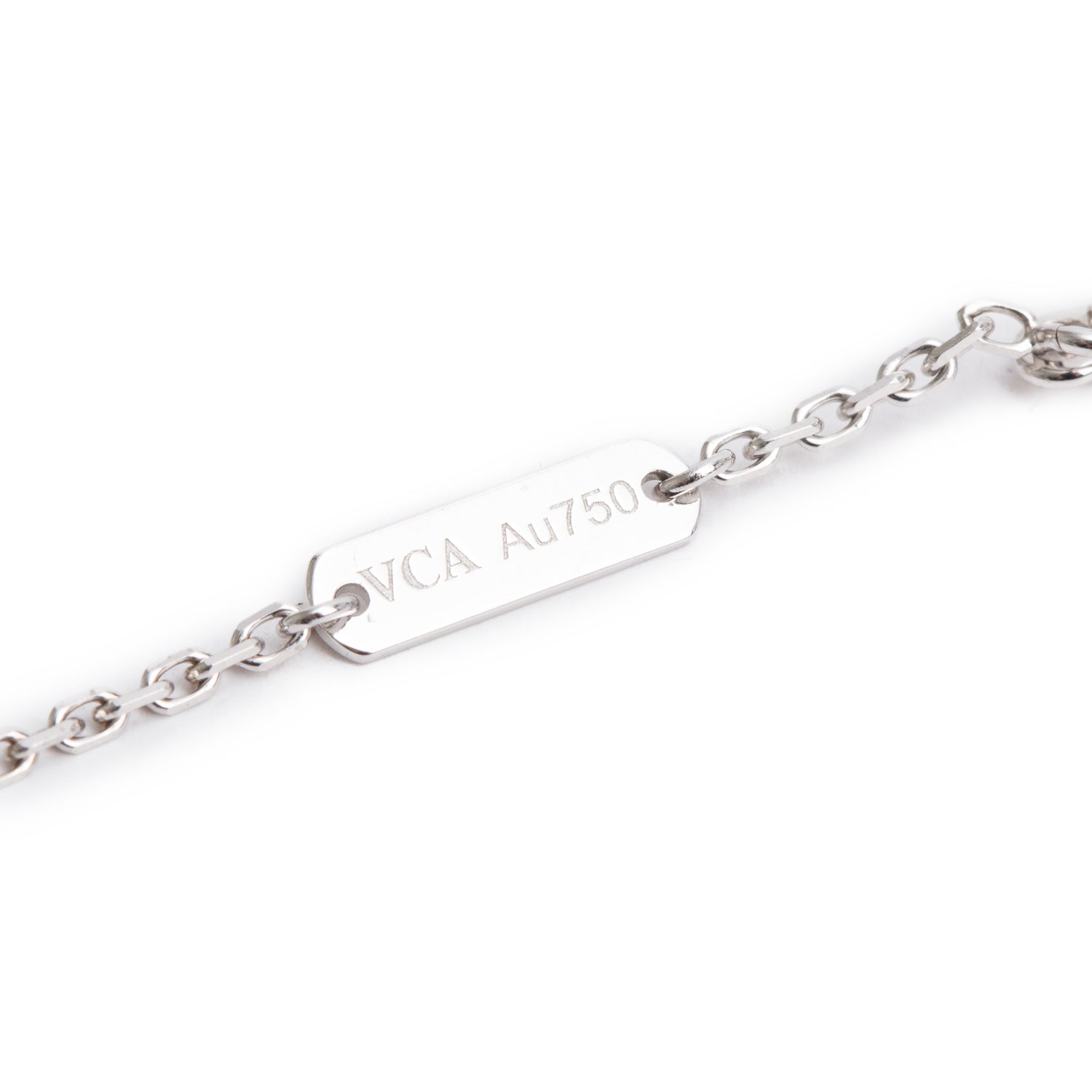 Van Cleef & Arpels  18k White Gold Chalcedony Vintage Alhambra Pendant Necklace w/ Box, Receipt & Certificate