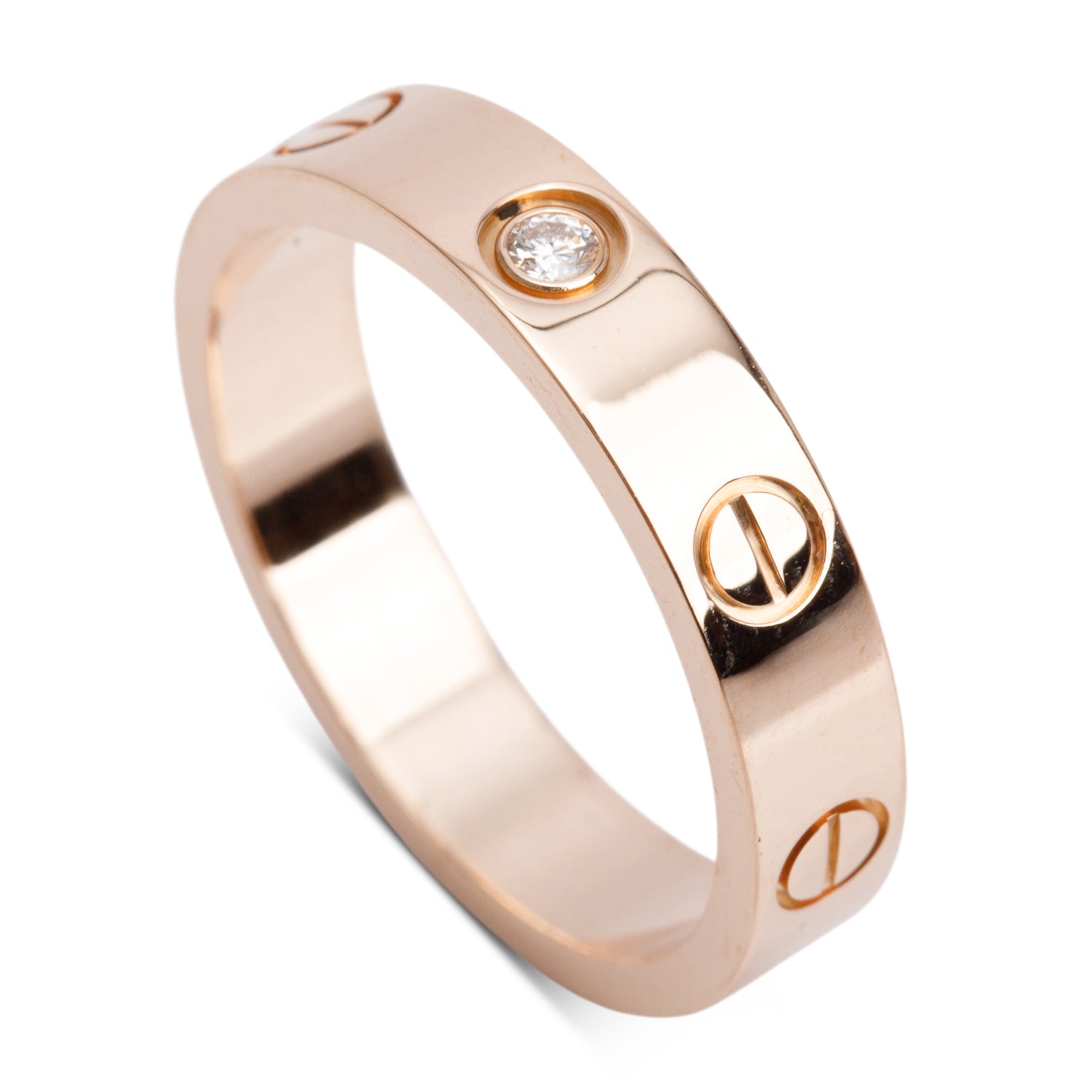 Cartier 18k Rose Gold 1 Diamond 4 MM Love Wedding Band Ring, Size 52 6 w/ Box & Certificate