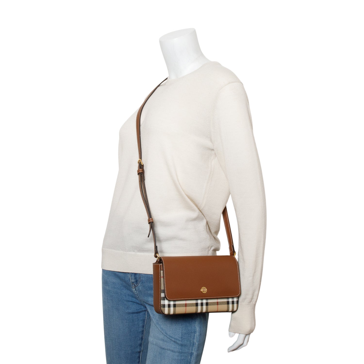 Burberry Brown Calfskin Vintage Check New Hampshire Bag