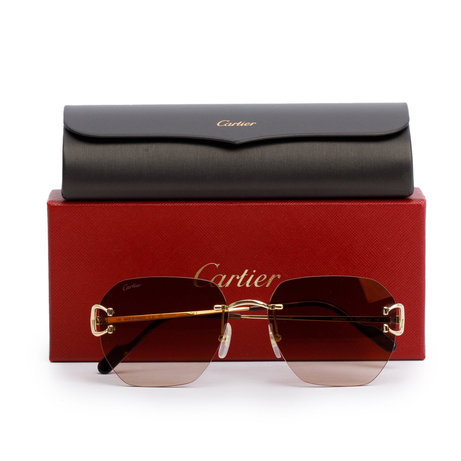 Cartier CT0394S Gold-Tone Classic C de Cartier Motif Sunglasses w/ Box & Case