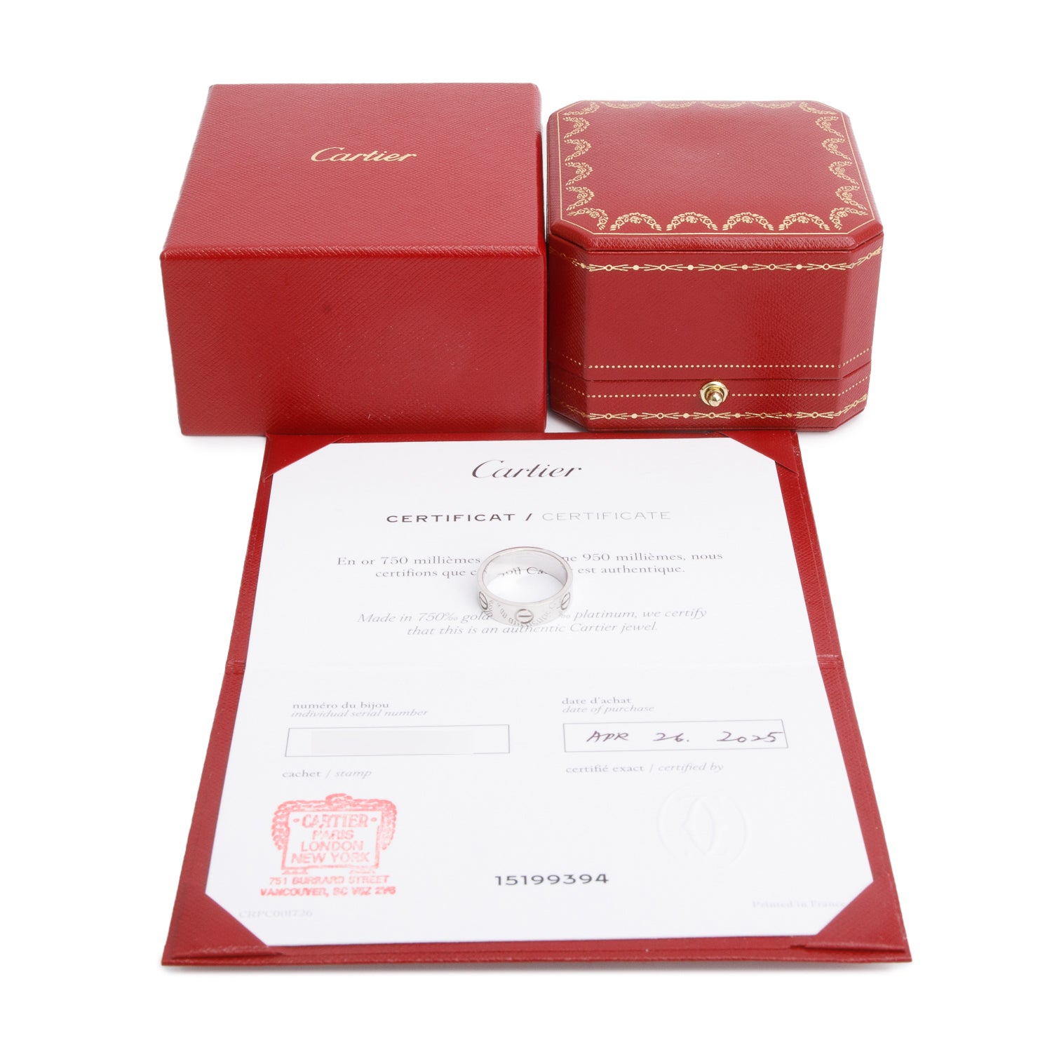 Cartier 2025 18k White Gold 5.5 MM Love Ring, Classic Model, Size 54 7 w/ Box, Receipt & Certificate