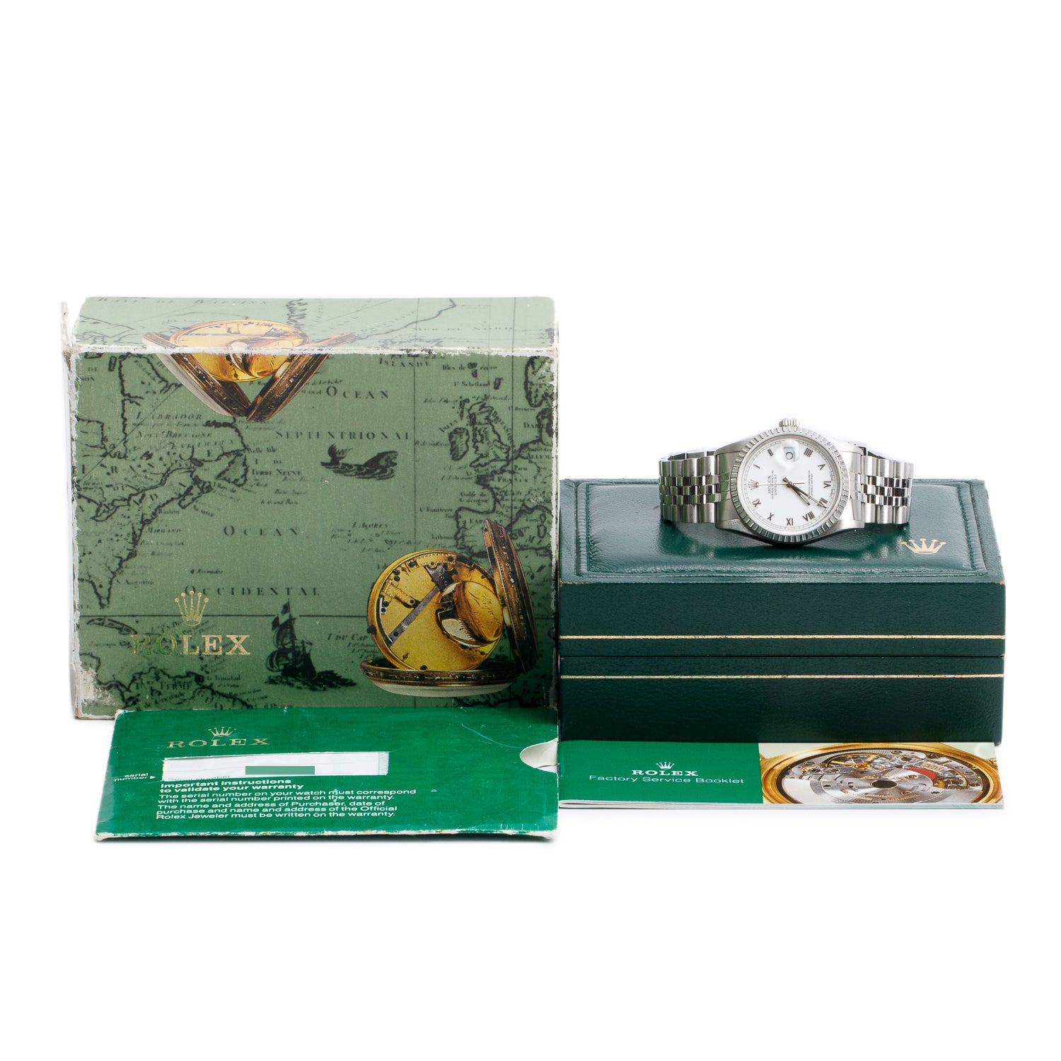 Rolex Stainless Steel Datejust 36 MM Automatic Watch White Roman Dial 16220 w/ Box