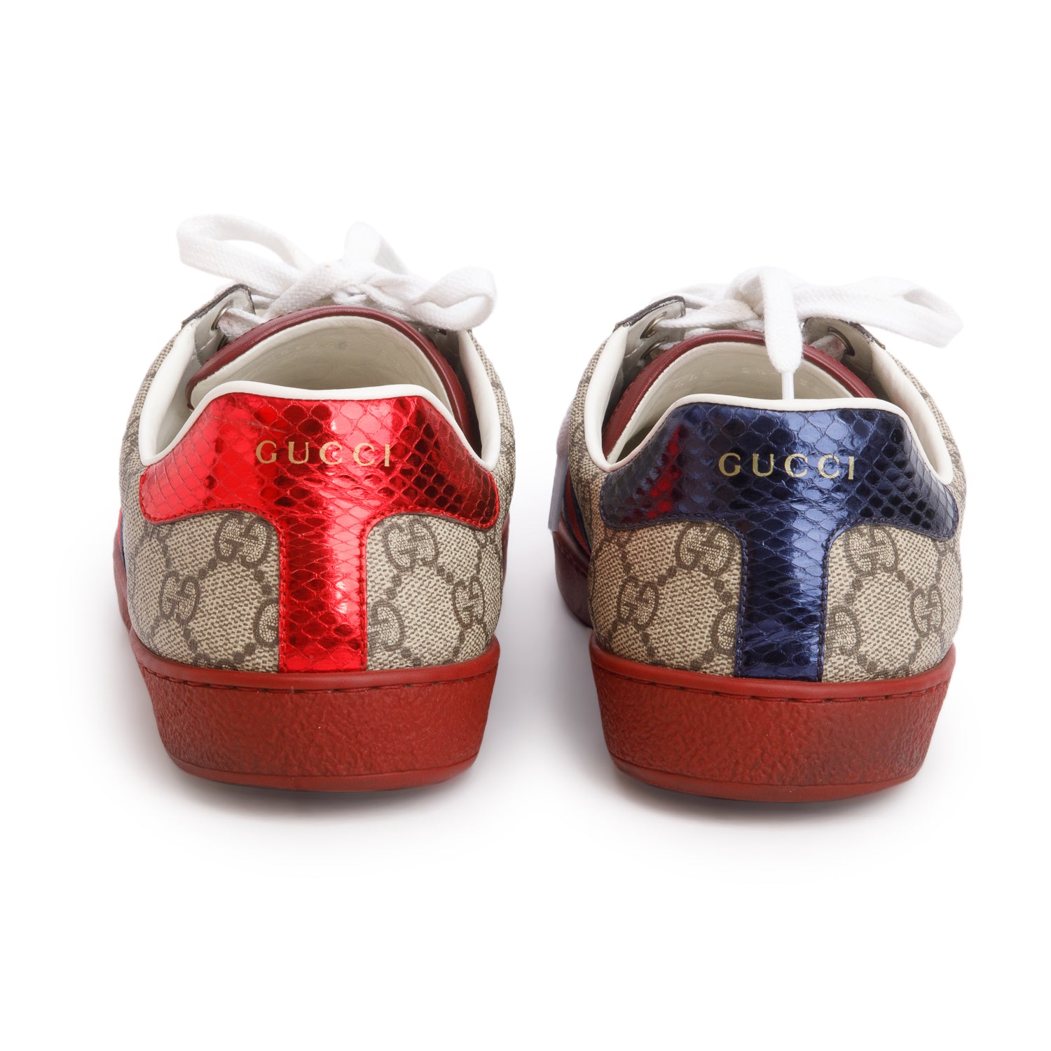 Gucci GG Supreme Red Python Trim Web Ace Sneakers, Men's Size 8.5 w/ Box