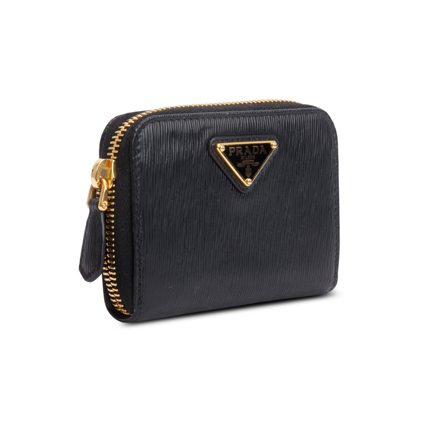 Prada Black Vitello Move Compact Zip Wallet w/ Box