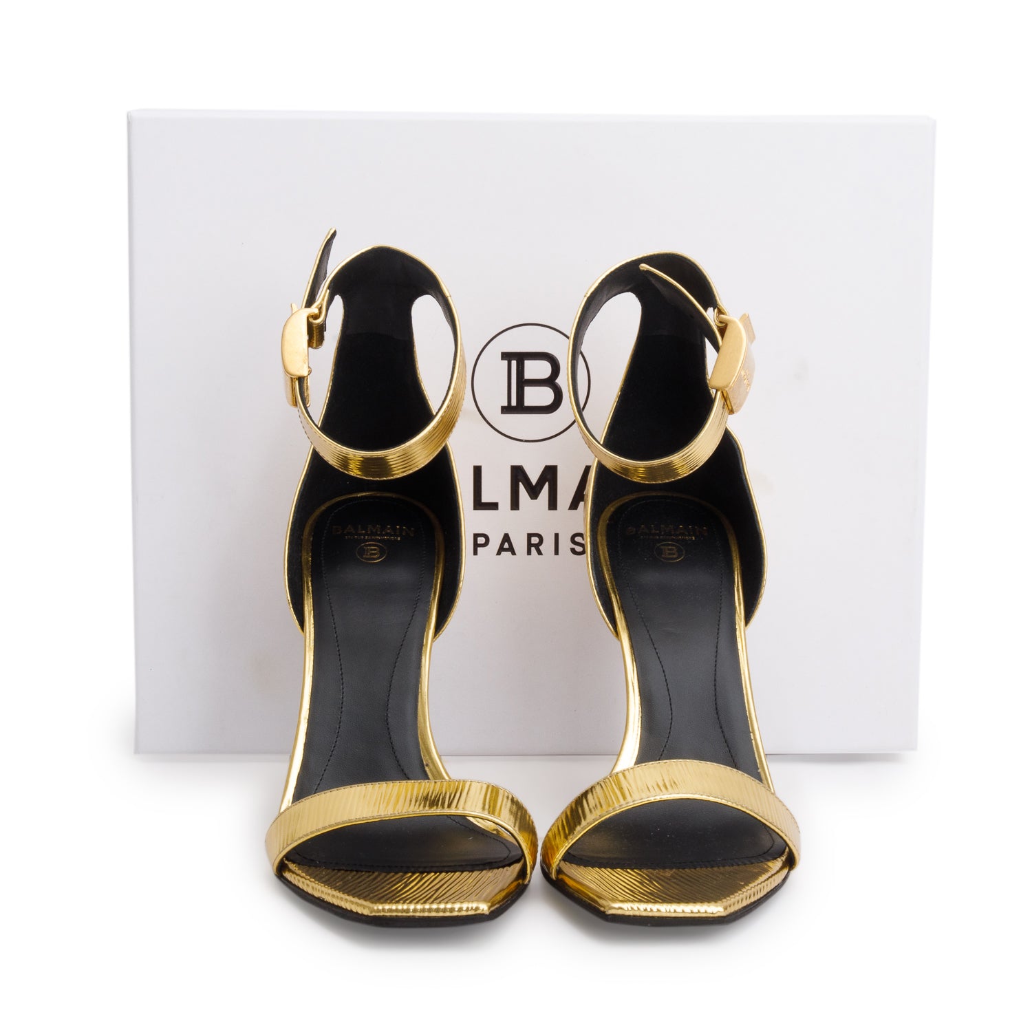 Balmain Gold Leather Uma Sandals, Size 38 w/ Box
