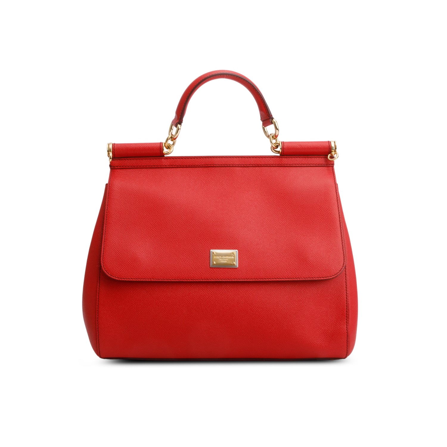 Dolce & Gabanna Red Dauphine Calfskin Leather Large Miss Sicily Handbag w/ Strap