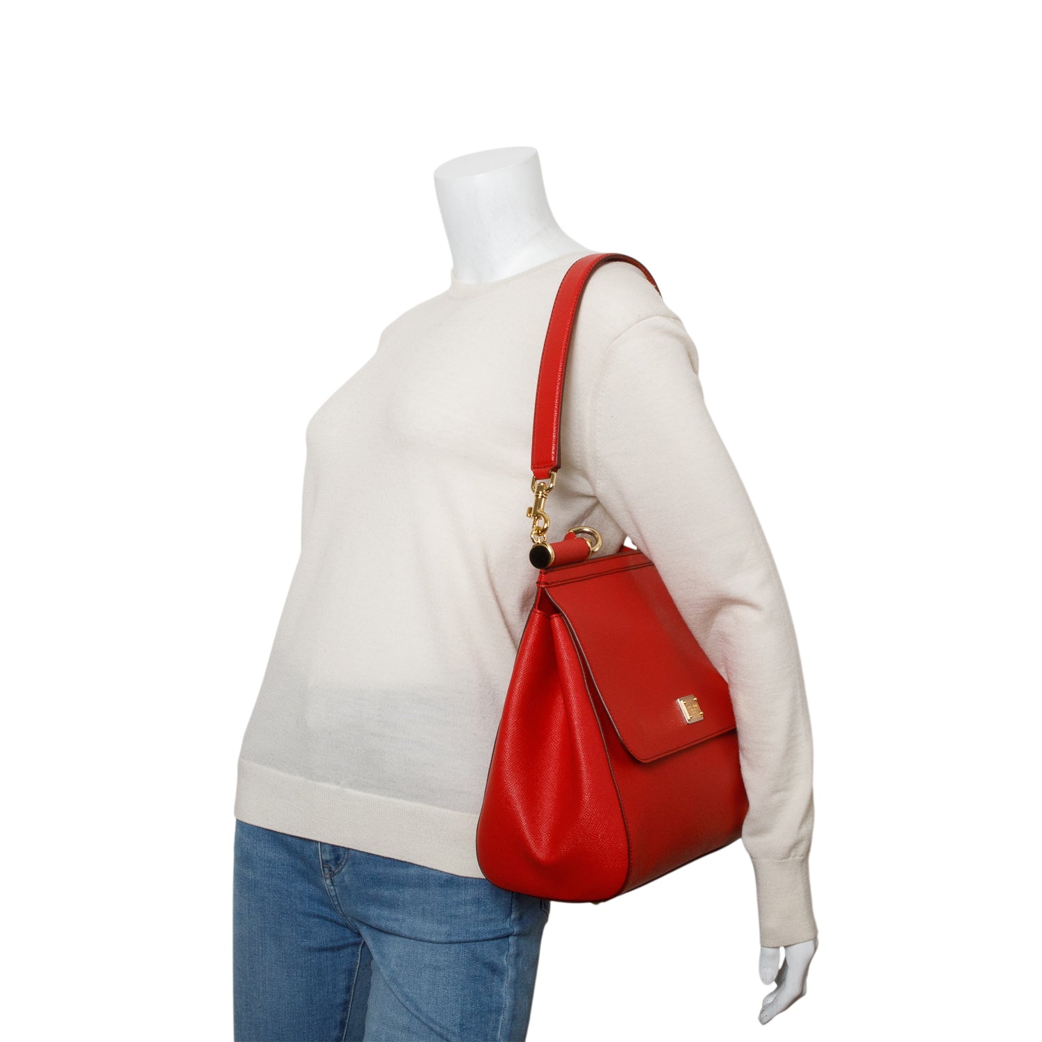 Dolce & Gabanna Red Dauphine Calfskin Leather Large Miss Sicily Handbag w/ Strap