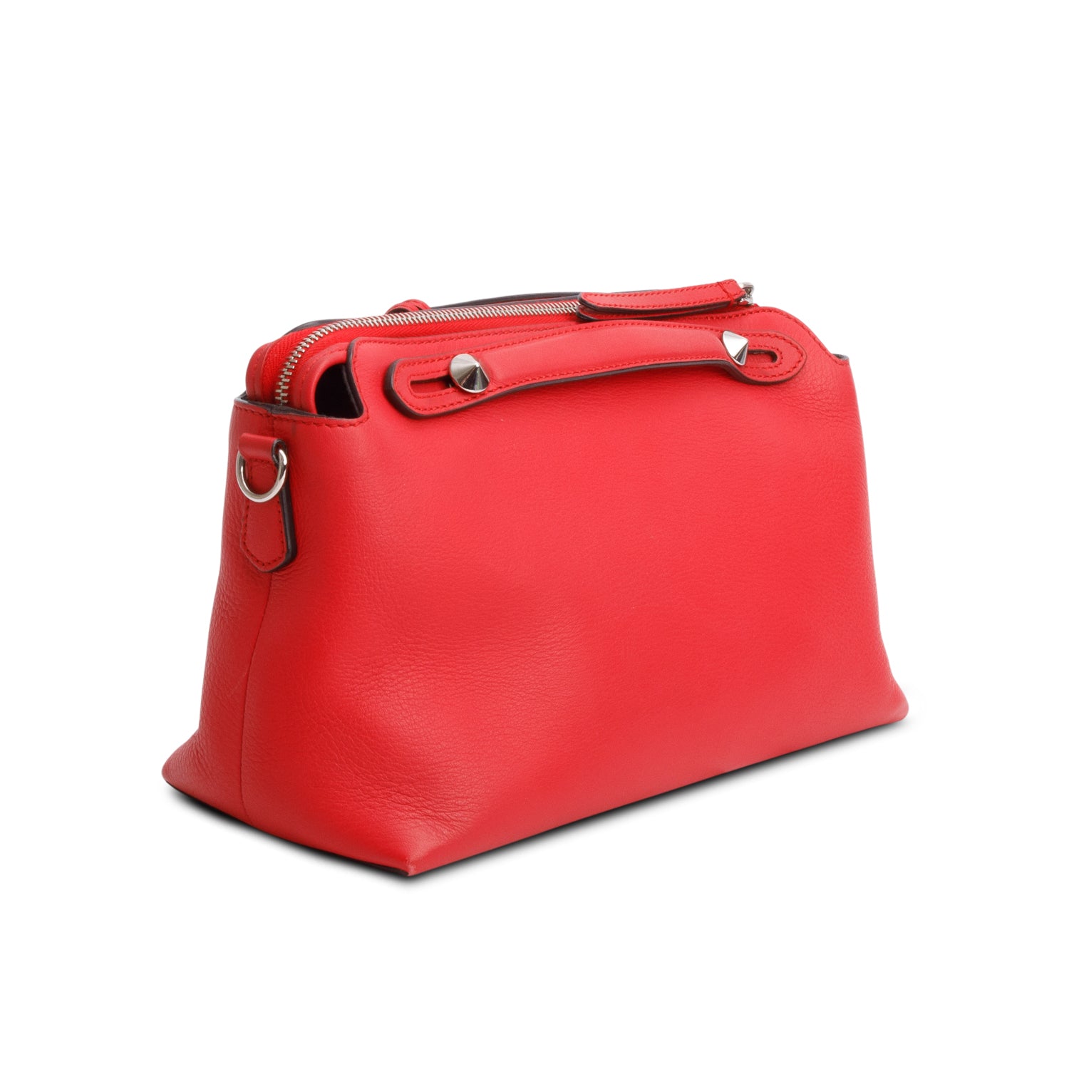 Fendi Red Vitello Dolce Medium By the Way Flower Boston Bag w/ Strap