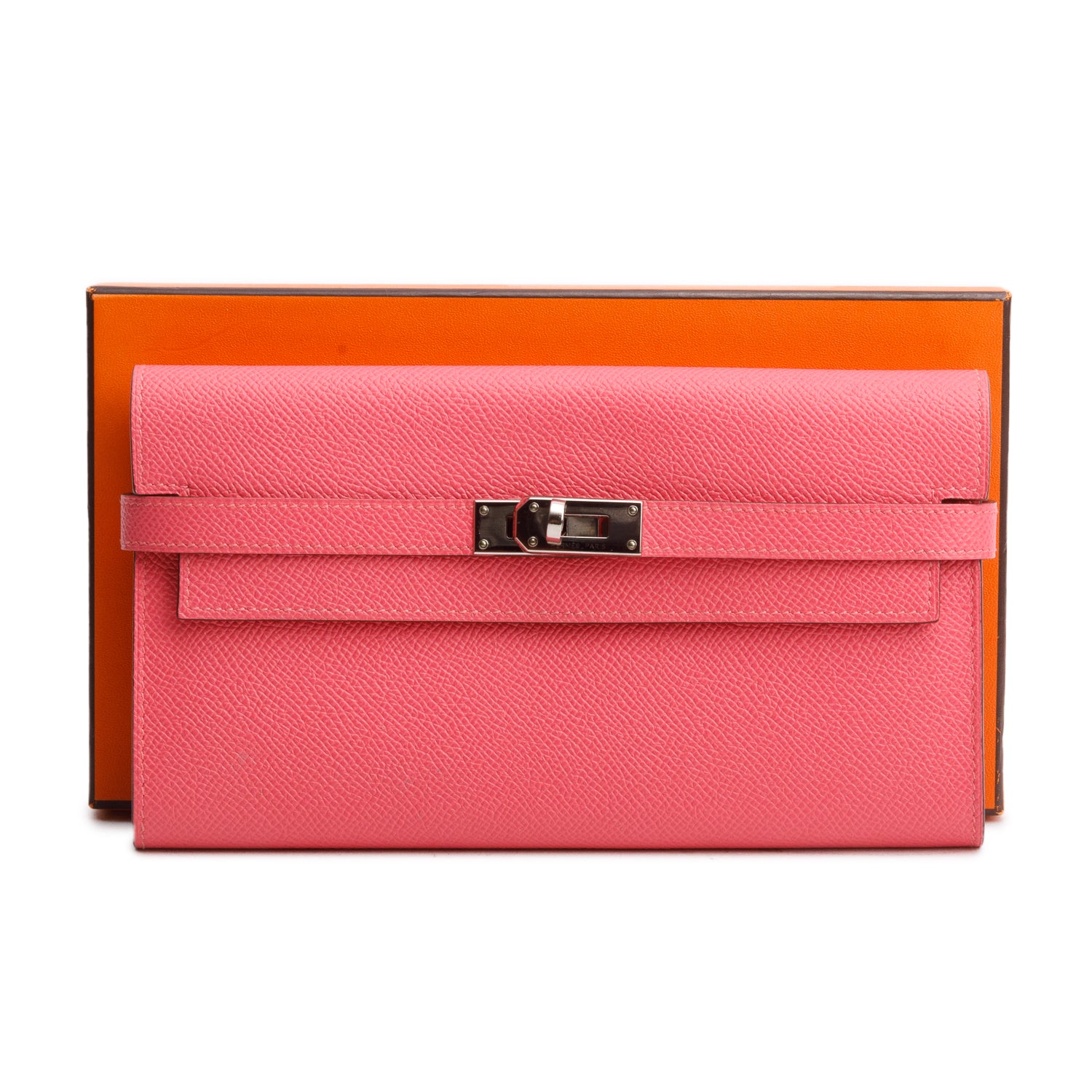 Hermes Rose Azalee Epsom Leather Classic Kelly Longue Wallet w/ Box