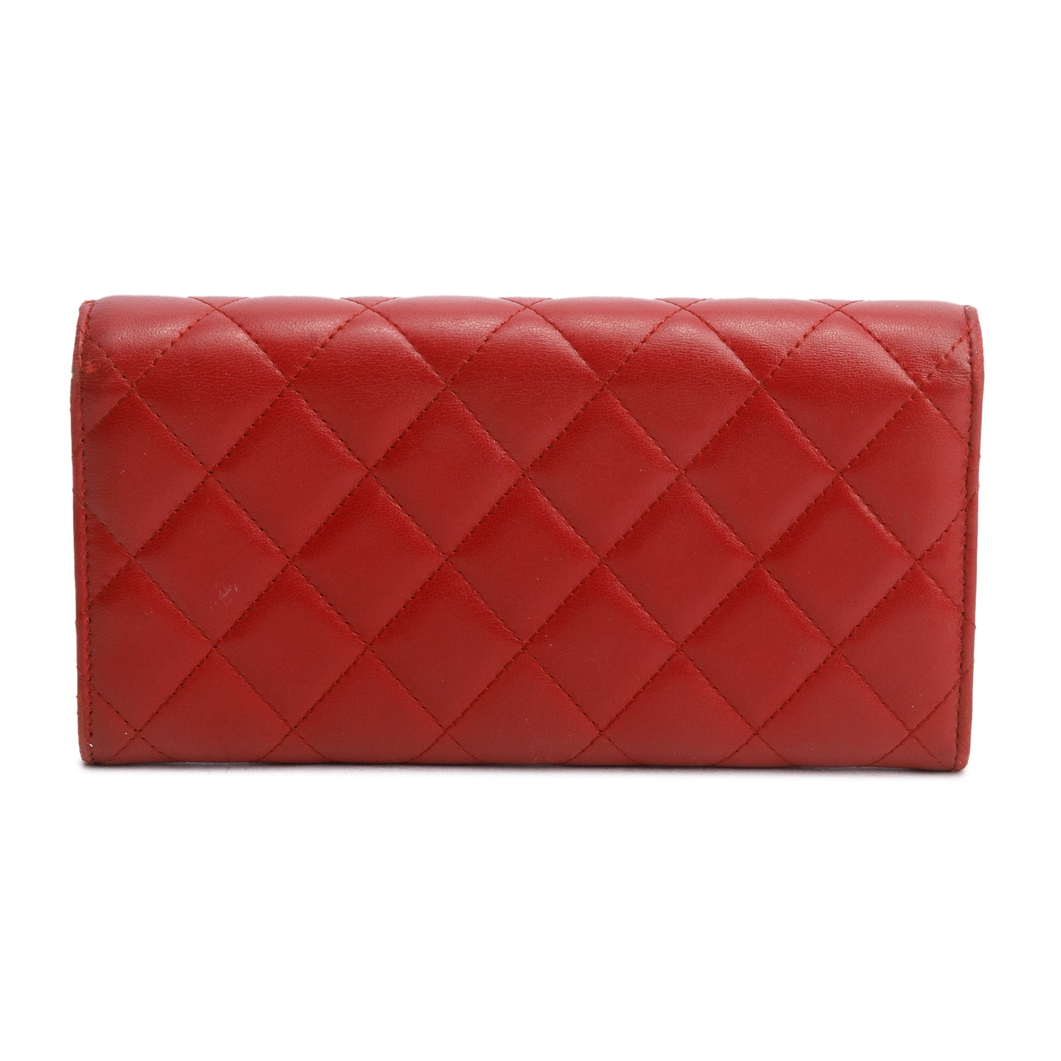 Chanel Red Lambskin Quilted Large Flap Wallet w/ Box
