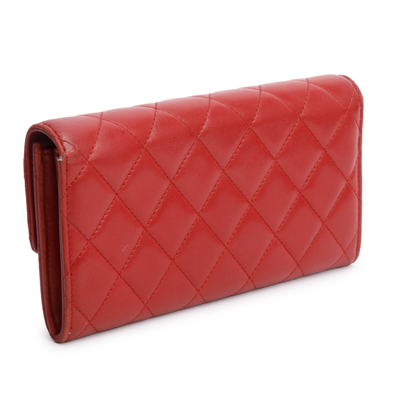 Chanel Red Lambskin Quilted Large Flap Wallet w/ Box