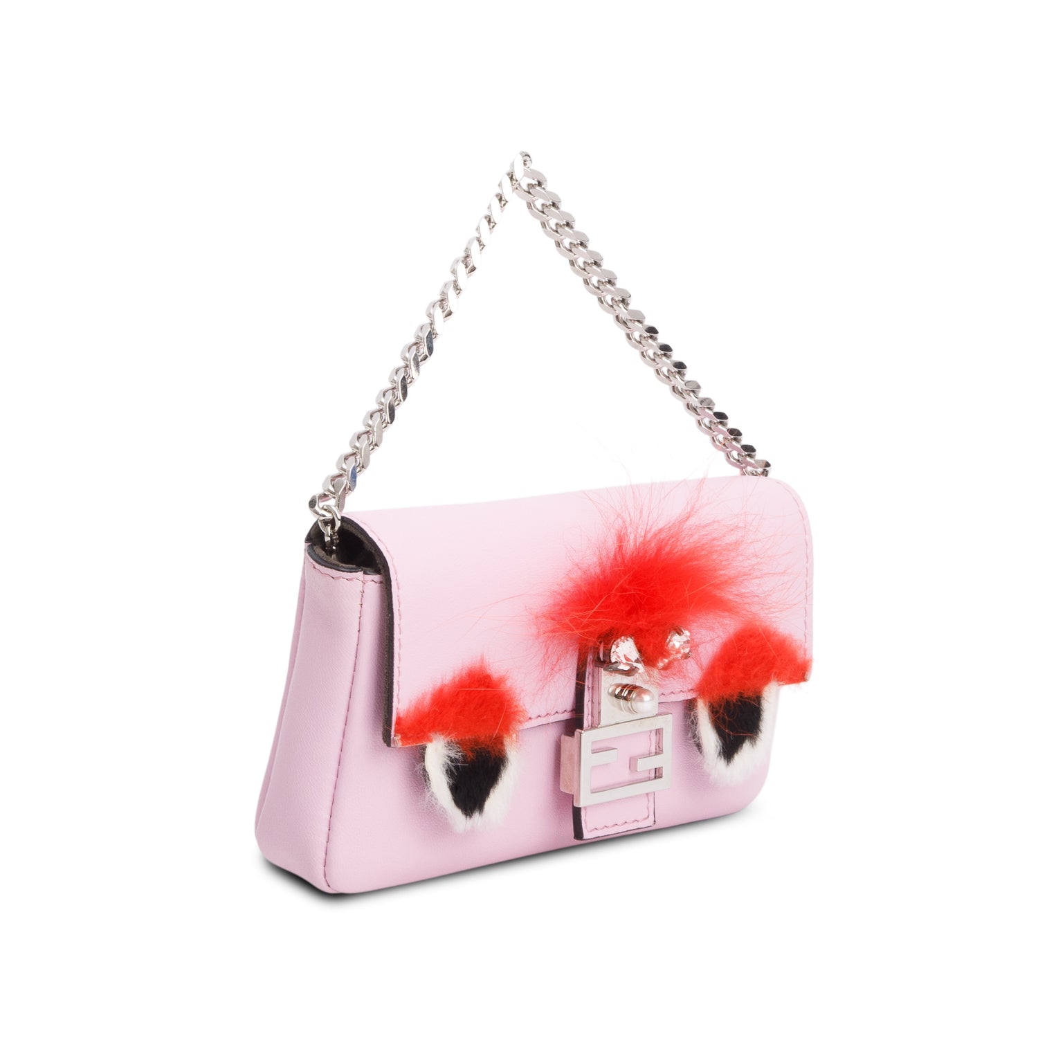 Fendi Pink Calfskin Micro Monster Baguette w/ Strap