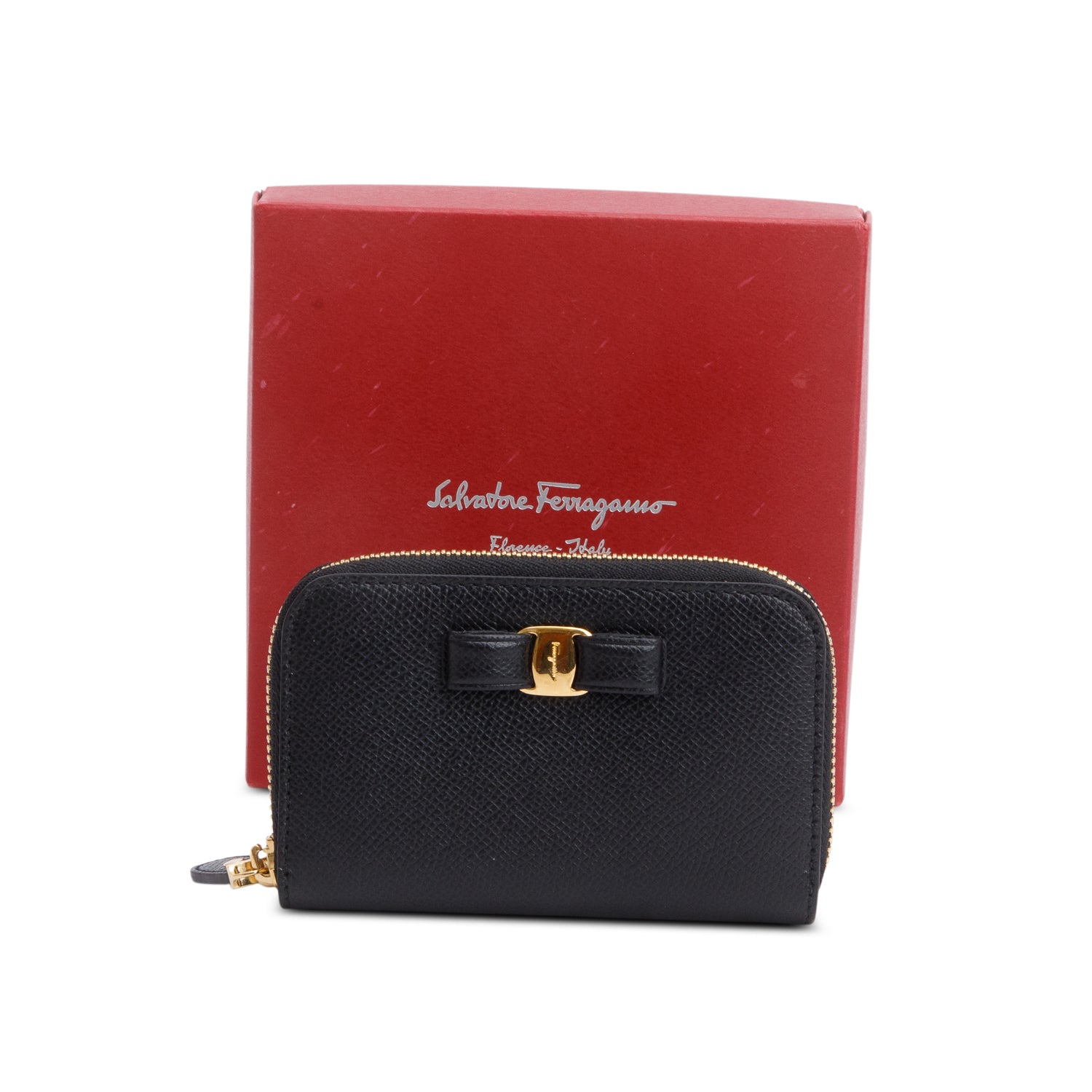 Salvatore Ferrramo Black Vara Bow Card Holder w/ Box