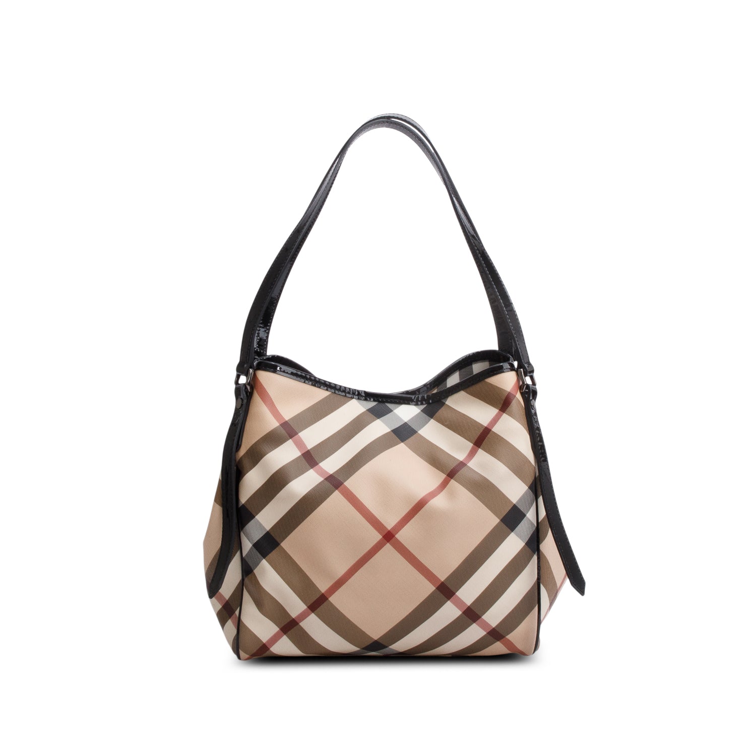 Burberry Patent Leather-Trimmed Nova Check Tote Bag w/ Pouch