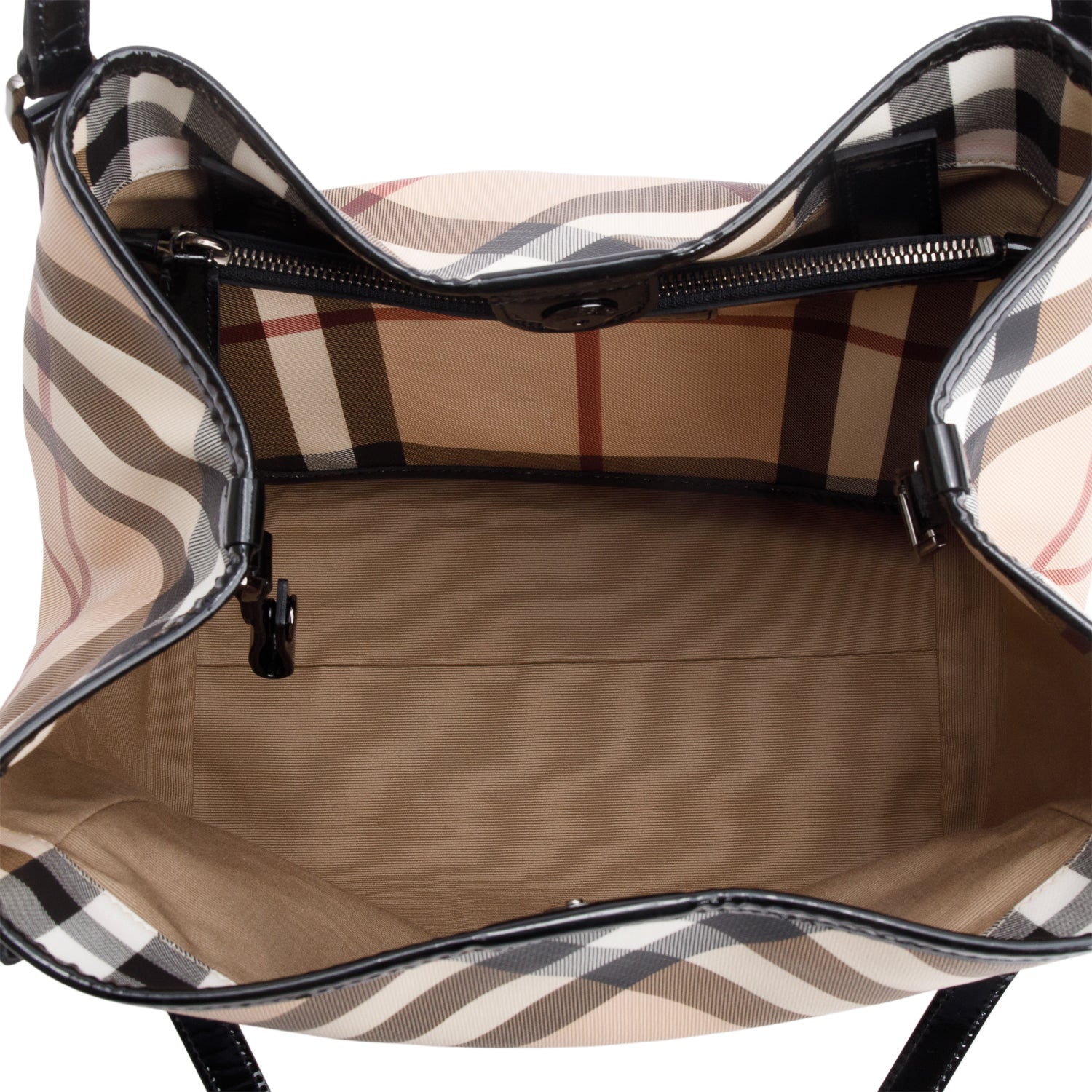 Burberry Patent Leather-Trimmed Nova Check Tote Bag w/ Pouch