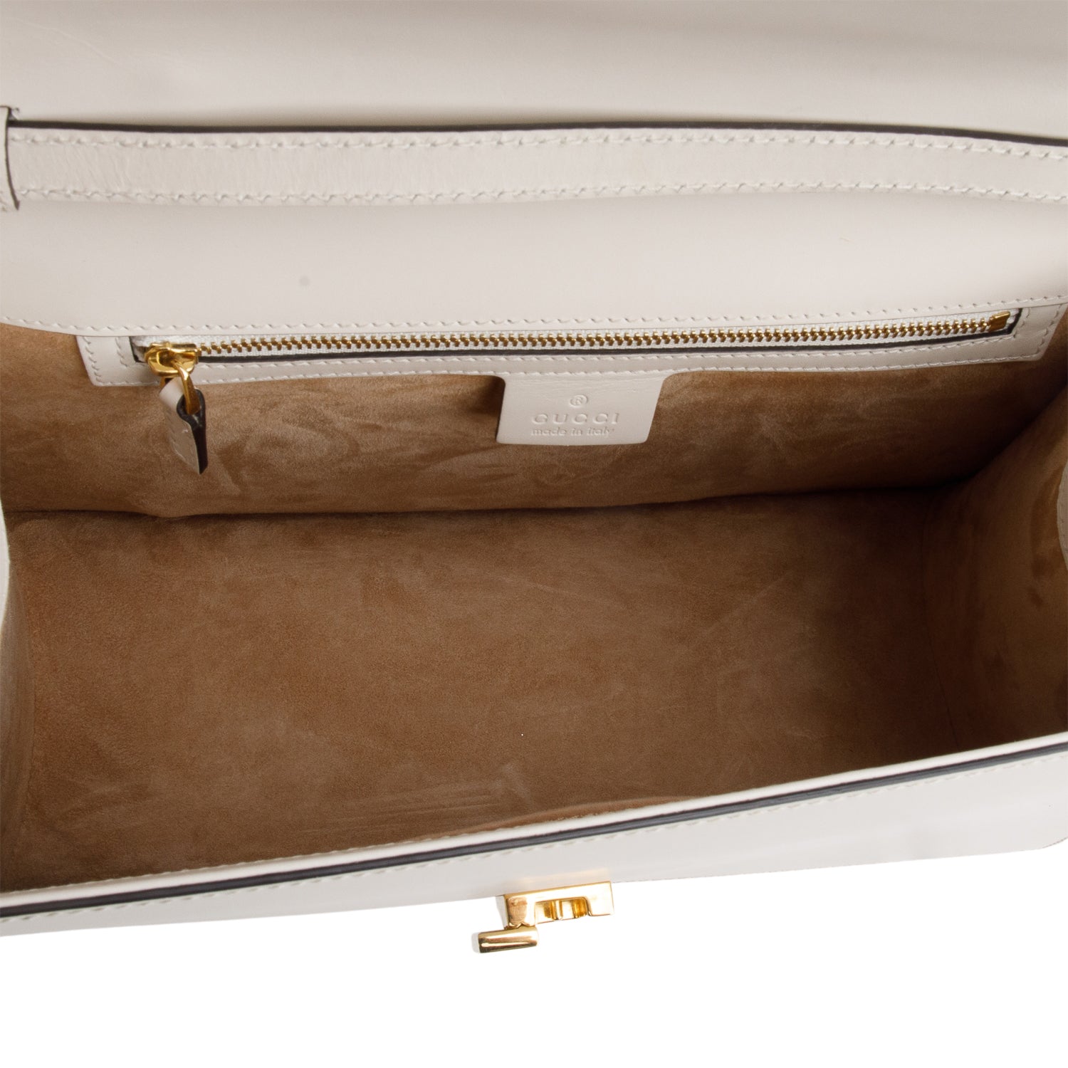 Gucci White Calfskin Leather Web Medium Sylvie Handle Bag w/ Strap