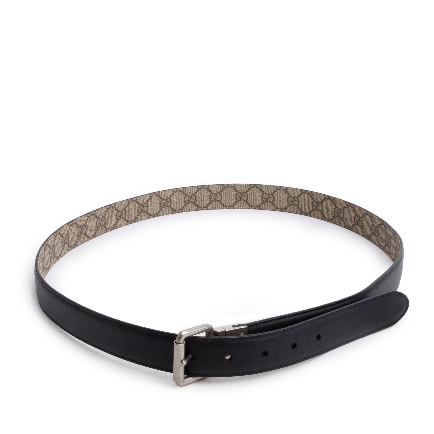 Gucci Vintage GG Supreme Monogram Calfskin Square Reversible Belt 110 30