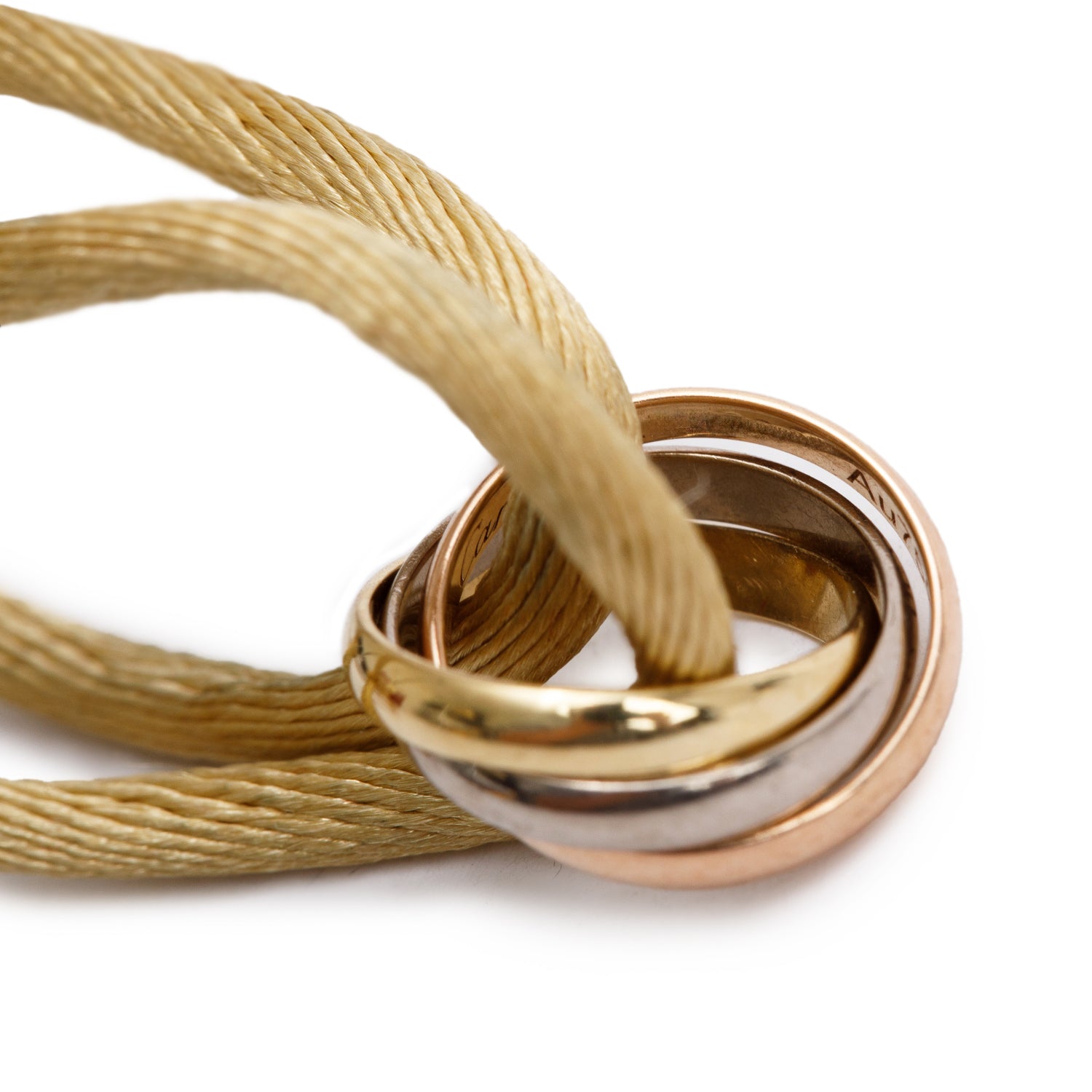 Cartier 2021 18k White, Yellow & Rose Gold Trinity Beige Cord Bracelet w/ Certificate