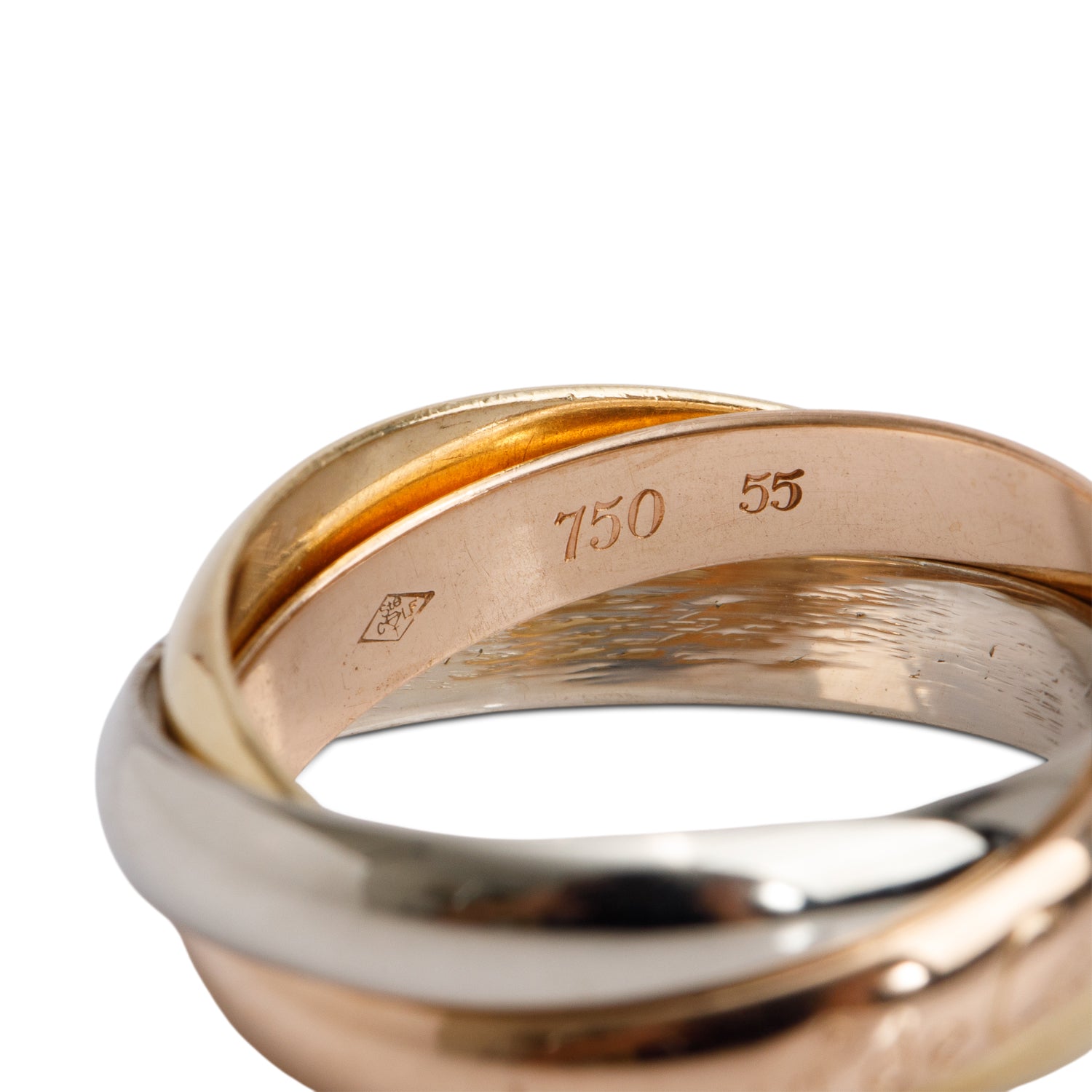 Cartier 18k Tri-Gold Vintage Le must de Cartier Trinity Rolling Ring, Size 55 7.25