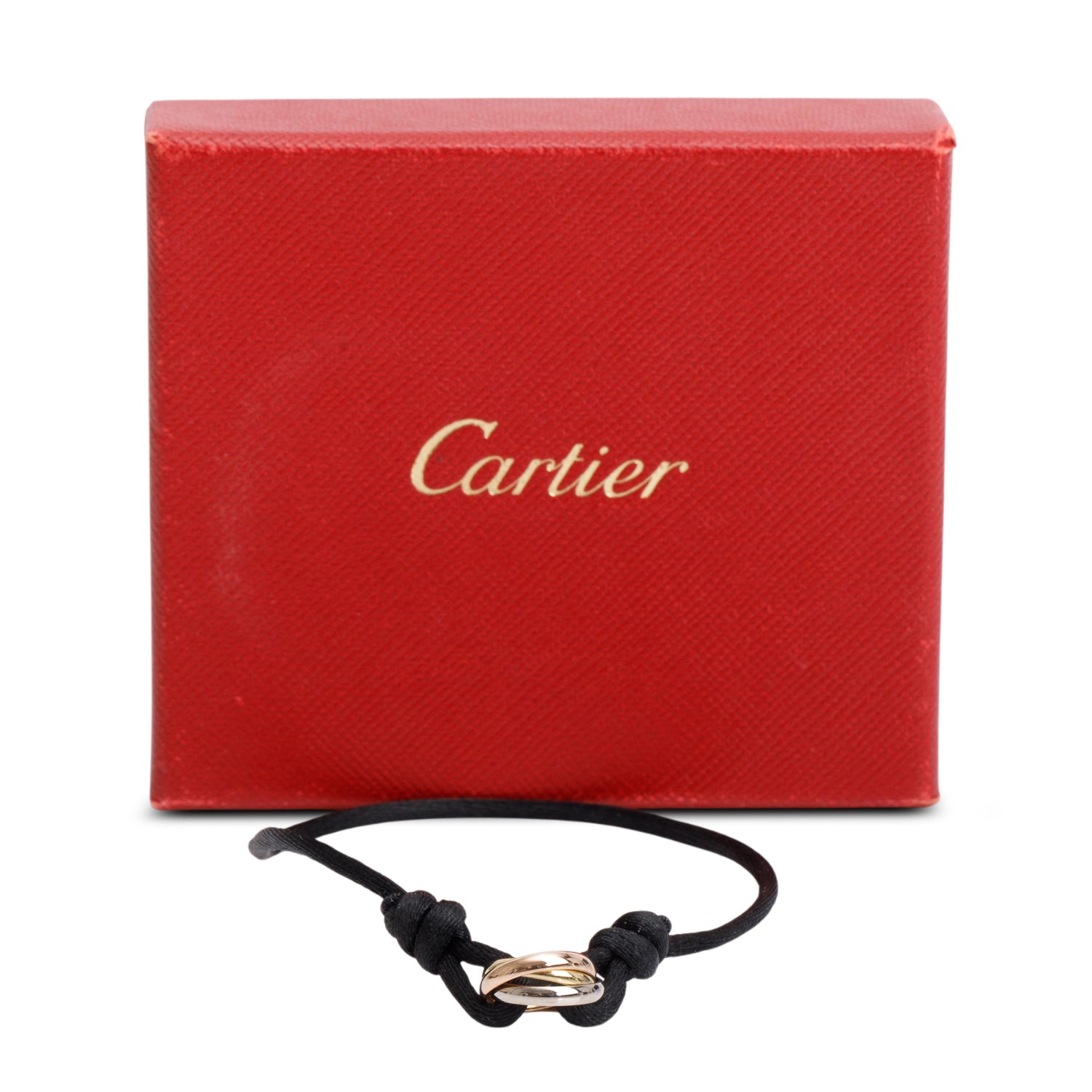 Cartier 18k White, Yellow & Rose Gold Trinity Black Cord Bracelet w/ Box