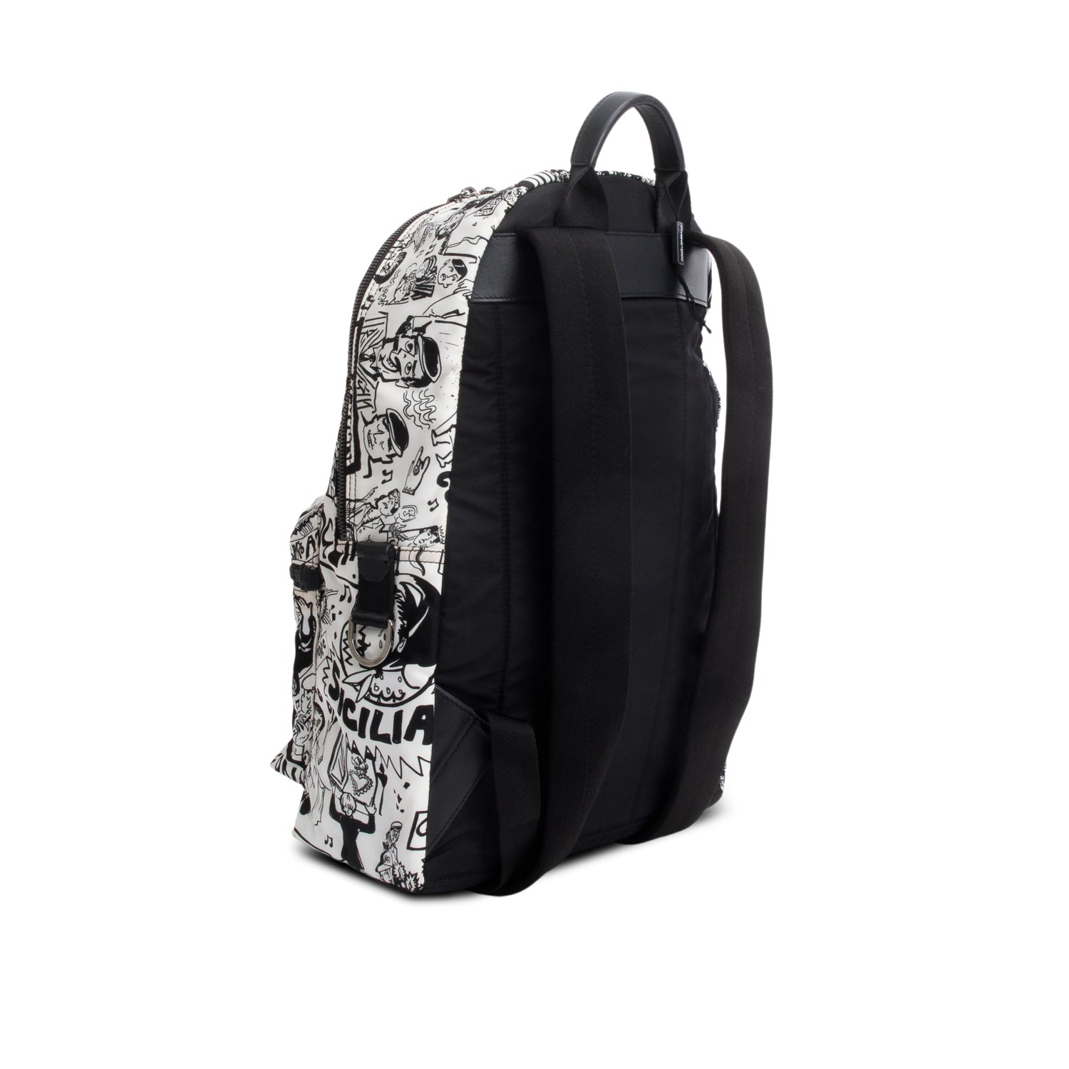 Dolce & Gabbana Black White Nylon Illustrated Backpack