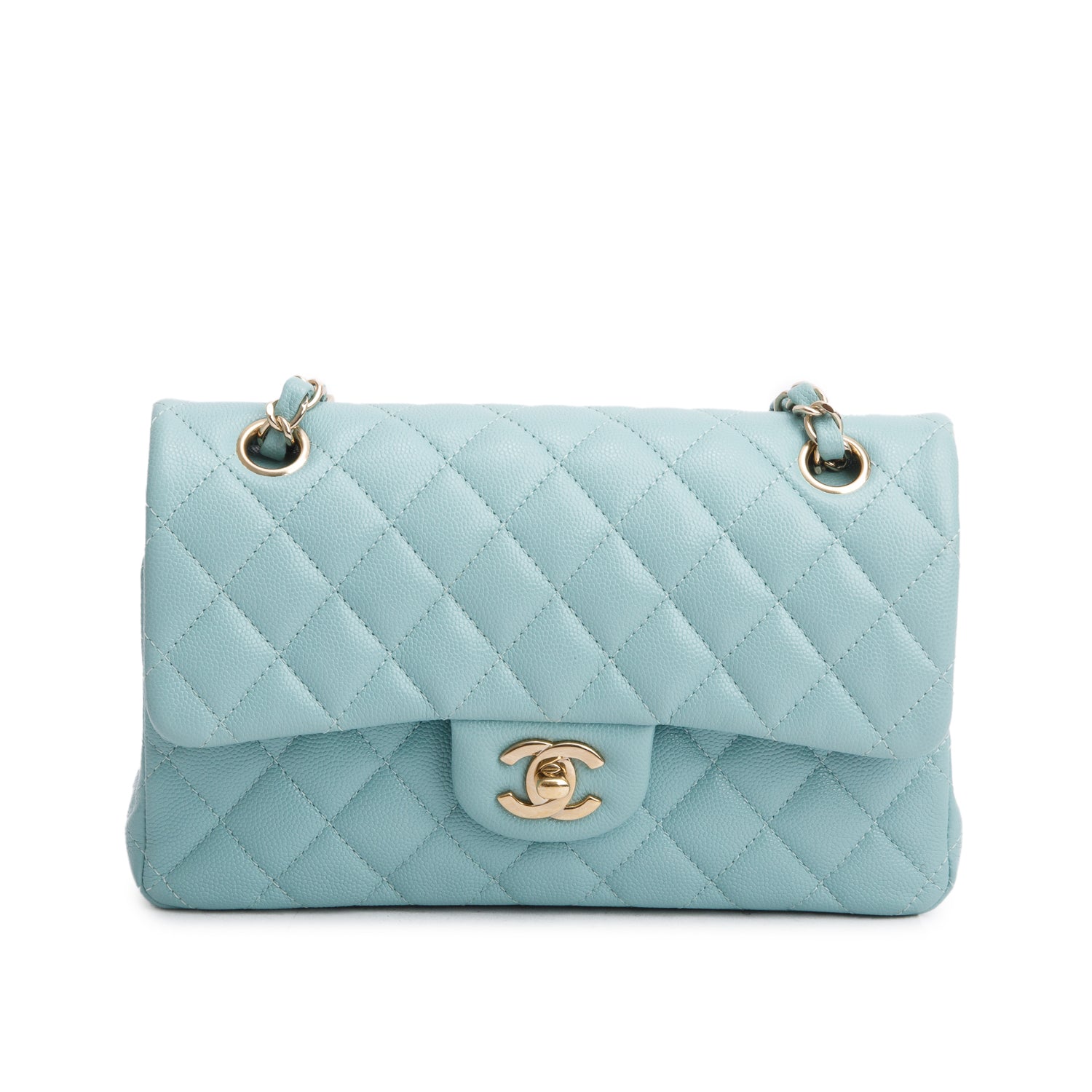 Chanel Teal Caviar Quilted Small Double Flap Bag w/ Authenticity Card