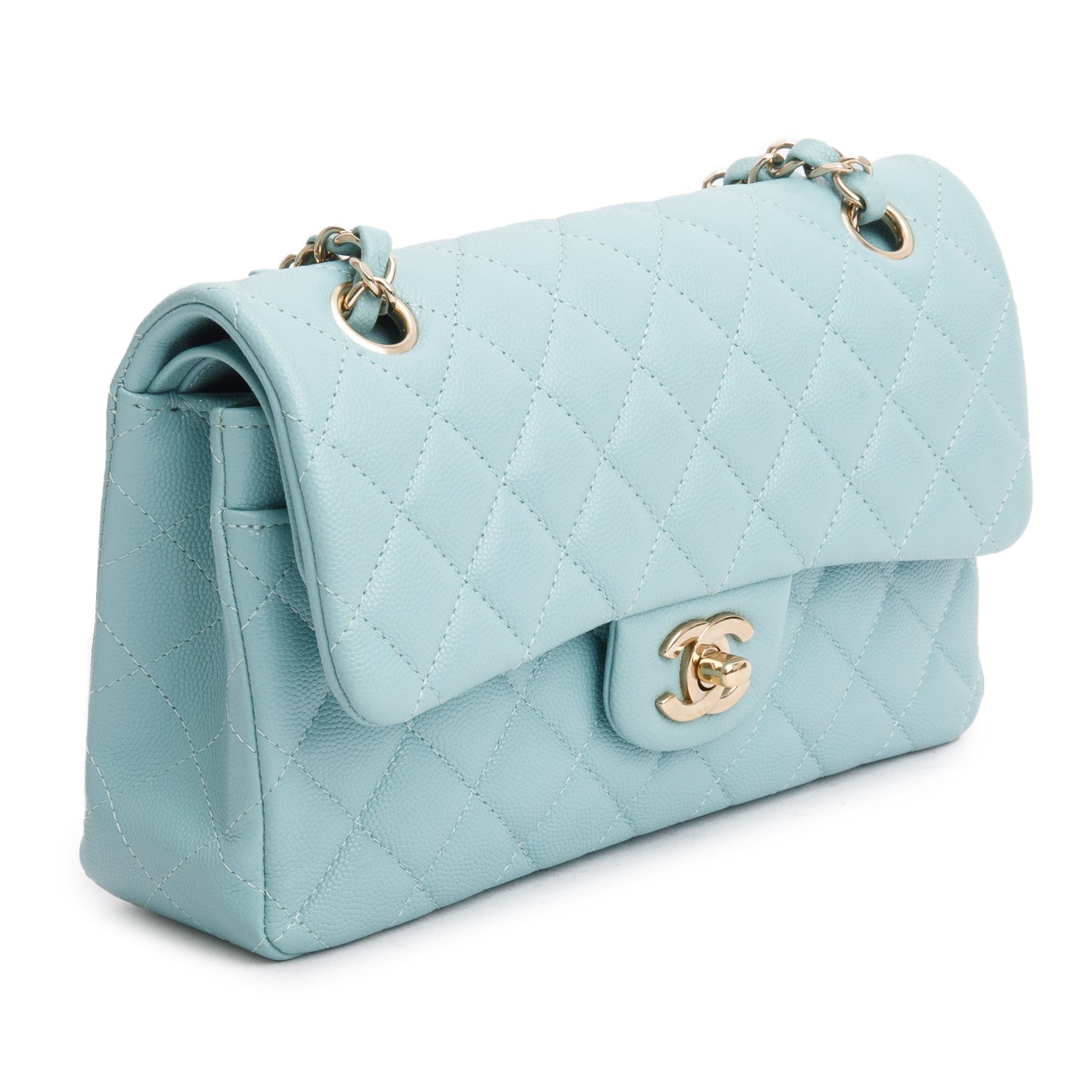 Chanel Teal Caviar Quilted Small Double Flap Bag w/ Authenticity Card