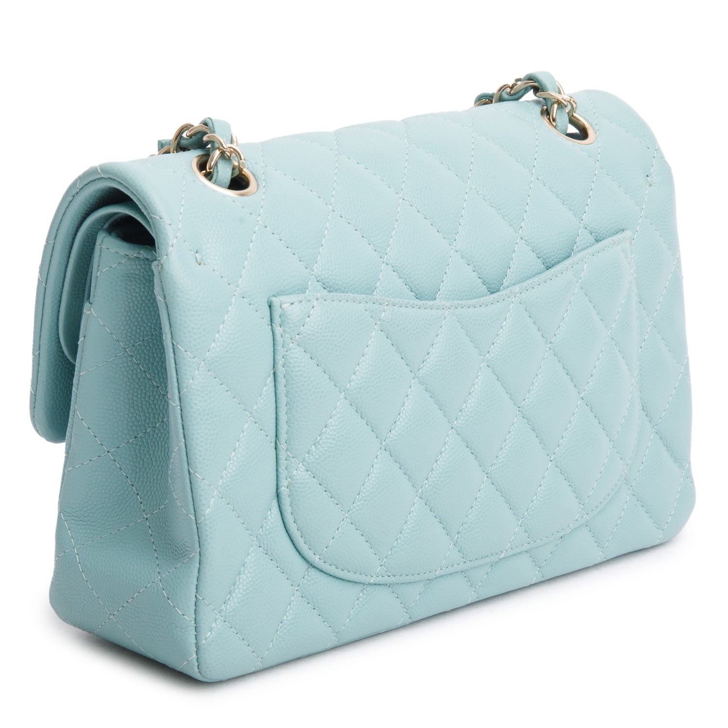 Chanel Teal Caviar Quilted Small Double Flap Bag w/ Authenticity Card