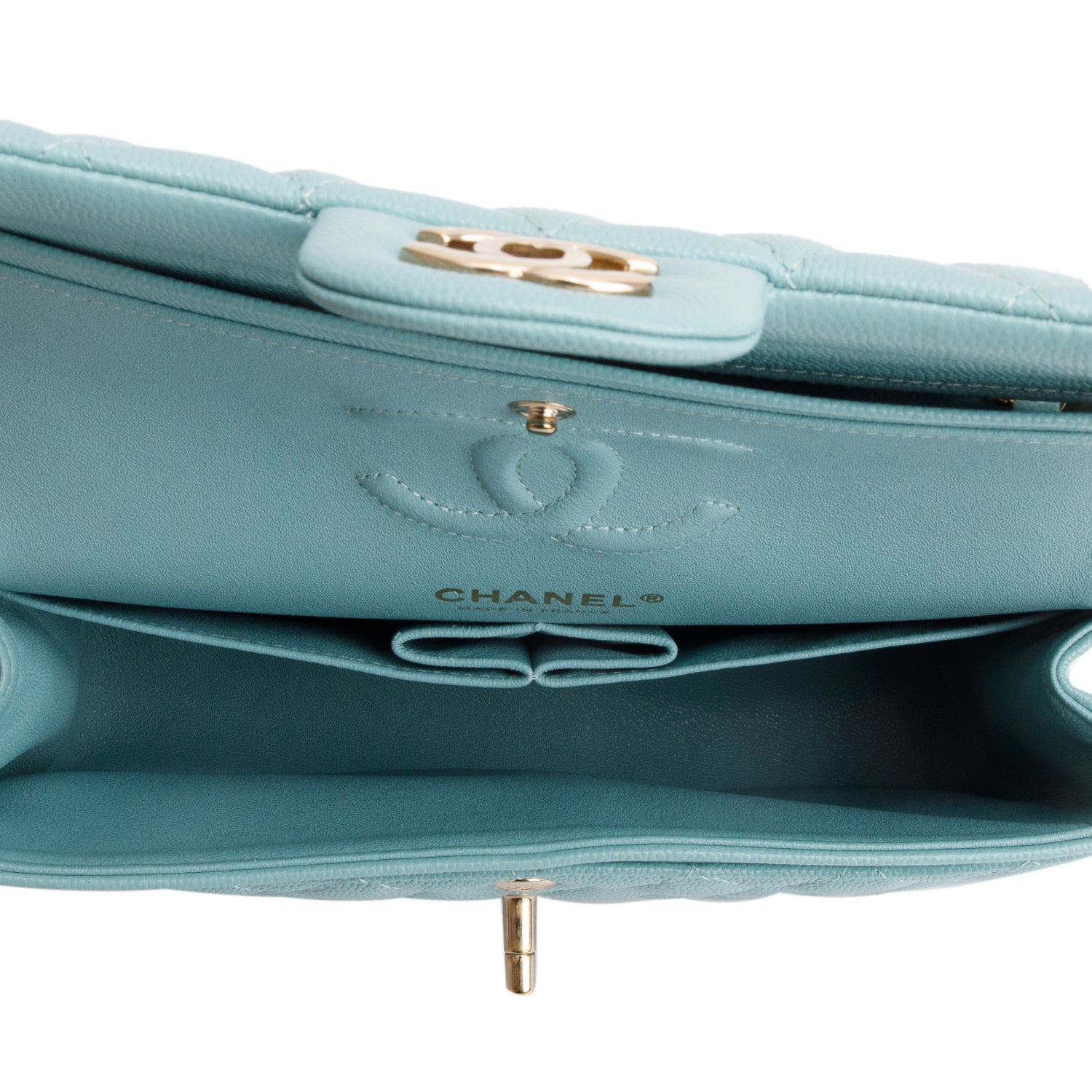 Chanel Teal Caviar Quilted Small Double Flap Bag w/ Authenticity Card