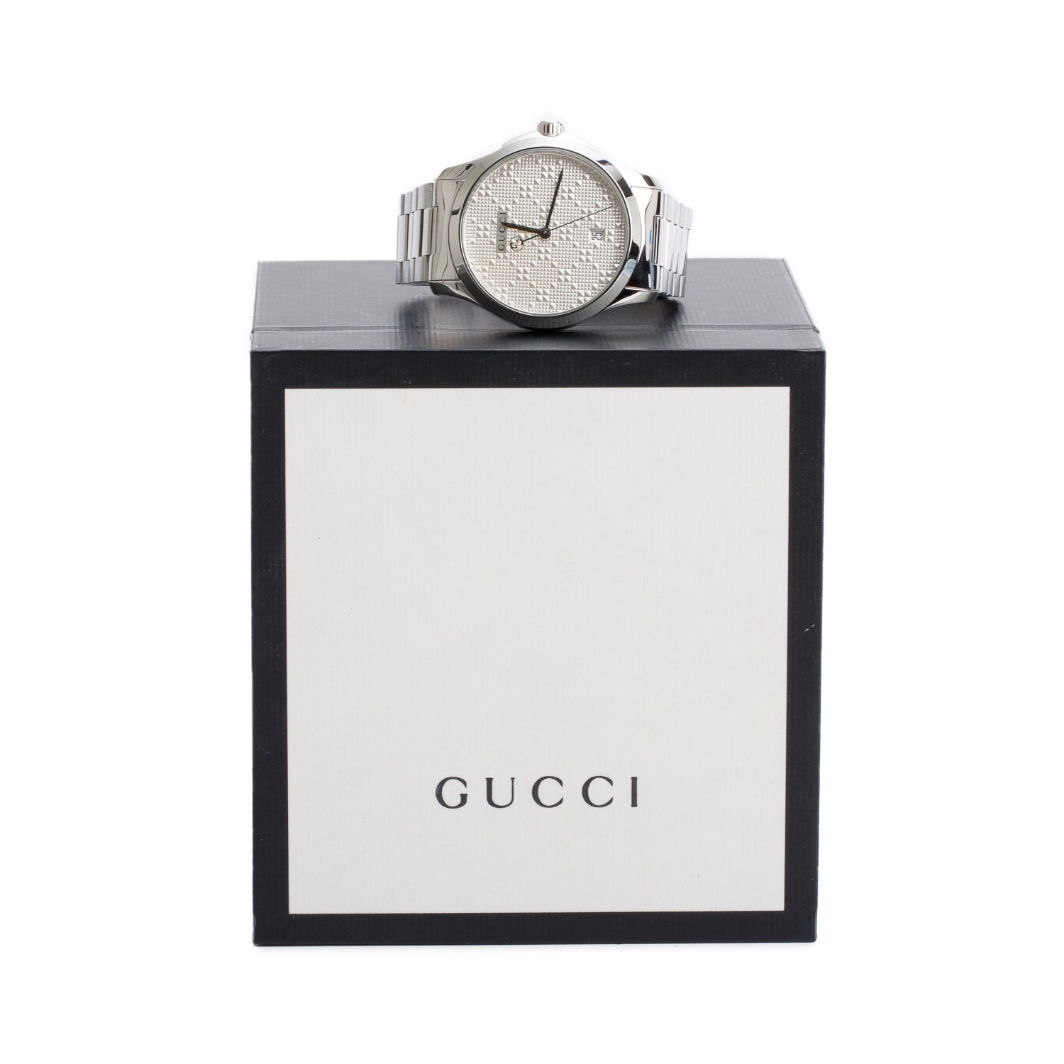 Gucci Stainless Steel G-Timeless 38 MM Quartz Watch Silver Dial YA126459 w/ Box